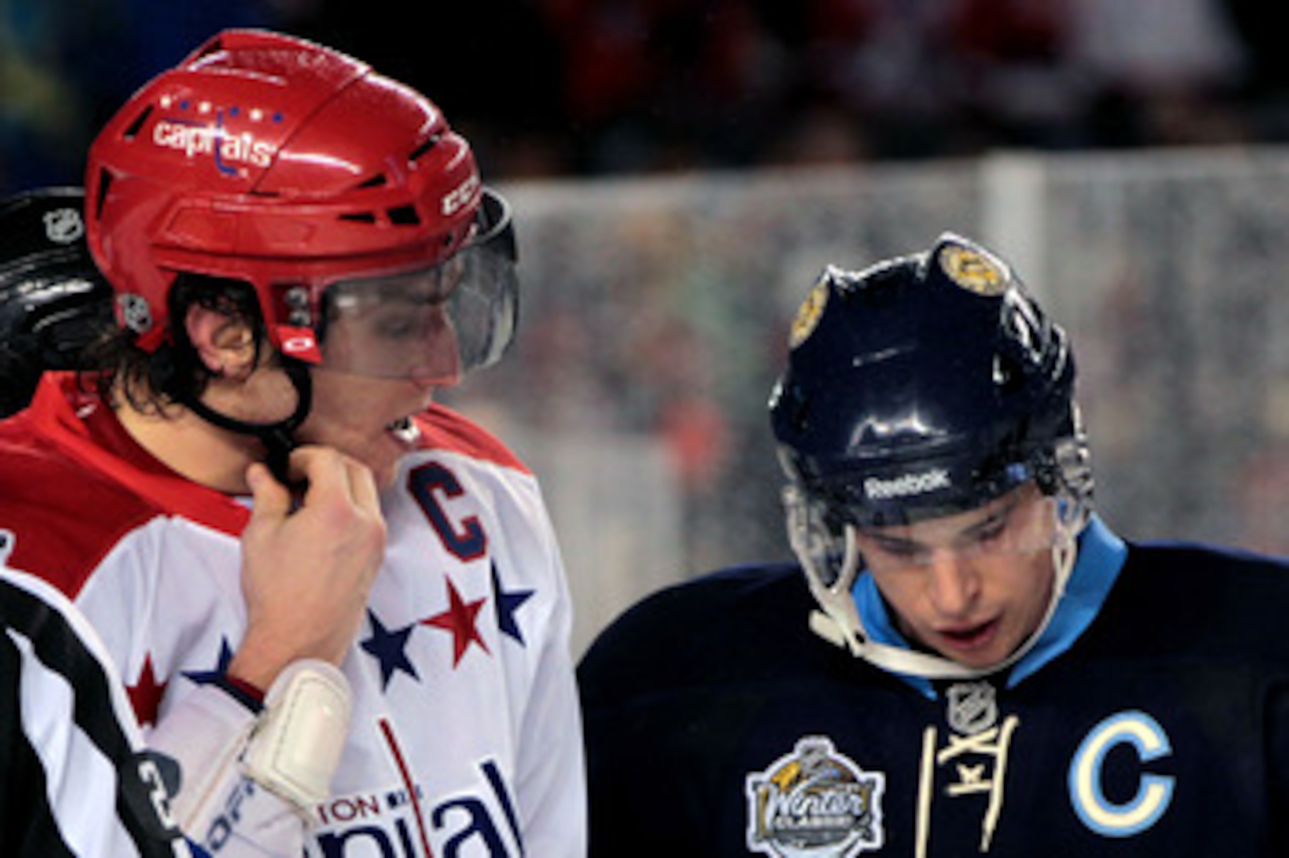 PITTSBURGH, PA - JANUARY 01: Alex Ovechkin #8 of the Washington Capitals and Sidney Crosby #81 of the Pittsburgh Penguins are seen during the 2011 NHL Bridgestone Winter Classic at Heinz Field on January 1, 2011 in Pittsburgh, Pennsylvania. Washington wo PITTSBURGH, PA - JANUARY 01: Alex Ovechkin #8 of the Washington Capitals and Sidney Crosby #81 of the Pittsburgh Penguins are seen during the 2011 NHL Bridgestone Winter Classic at Heinz Field on January 1, 2011 in Pittsburgh, Pennsylvania. Washington wo