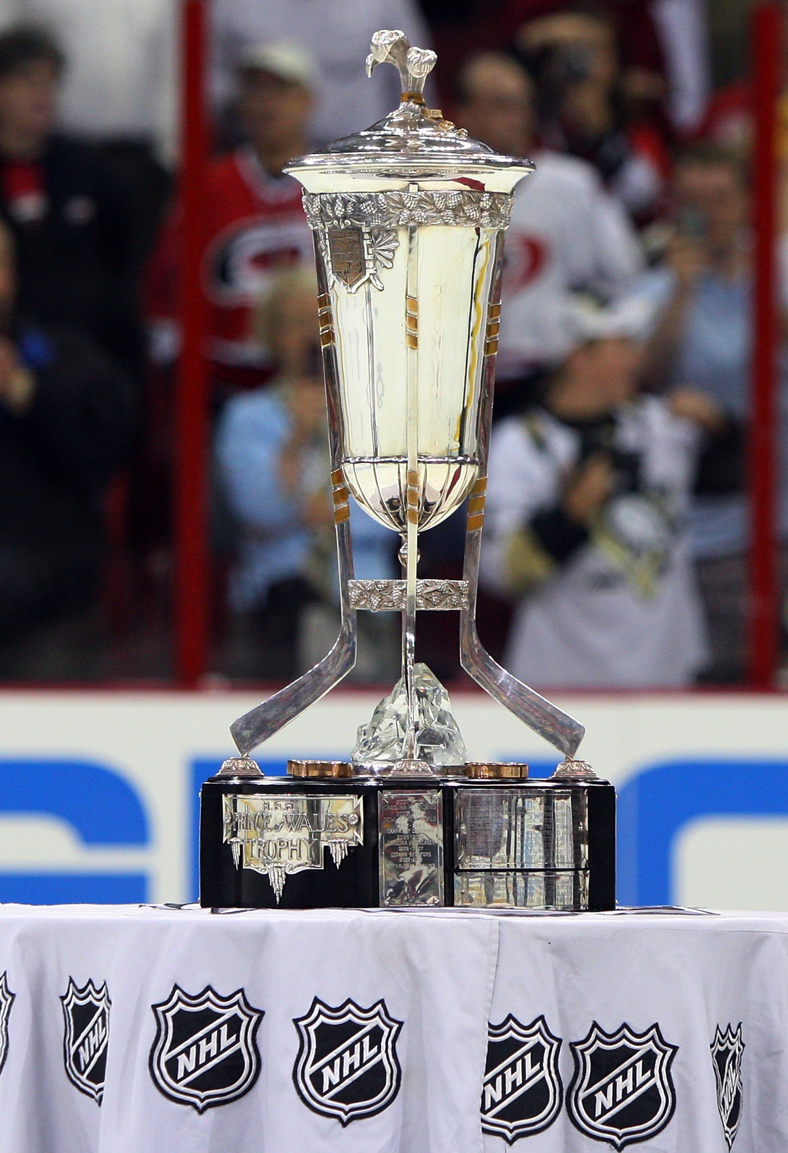 RALEIGH, NC - MAY 26:  The Prince of Wales trophy is seen after the Carolina Hurricanes lost to the Pittsburgh Penguins during Game Four of the Eastern Conference Championship Round of the 2009 Stanley Cup Playoffs at RBC Center on May 26, 2009 in Raleigh