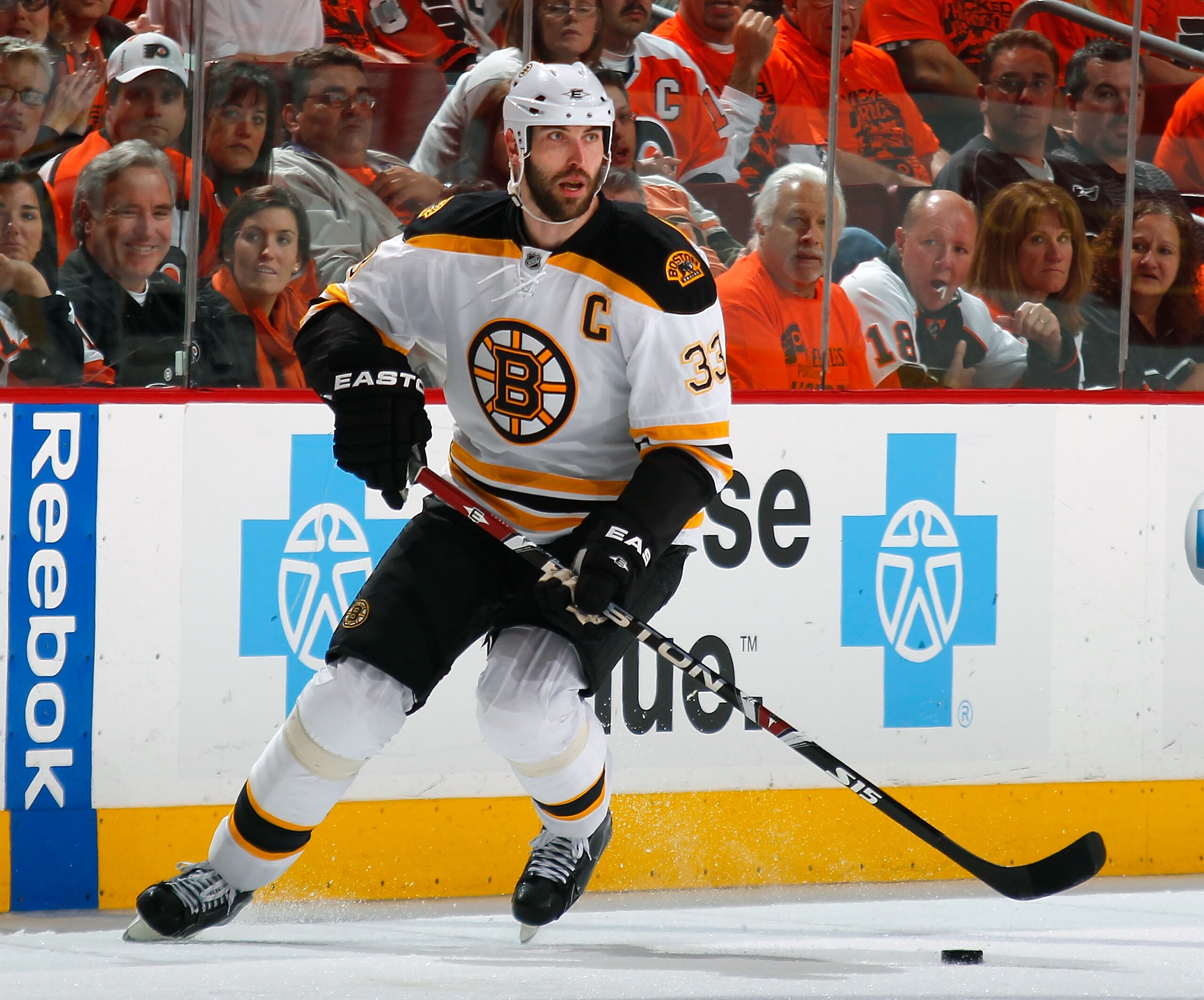 PHILADELPHIA, PA - MAY 02:  Zdeno Chara #33 of the Boston Bruins skates during Game Two of the Eastern Conference Semifinals against the Philadelphia Flyers during the 2011 NHL Stanley Cup Playoffs at Wells Fargo Center on May 2, 2011 in Philadelphia, Pen