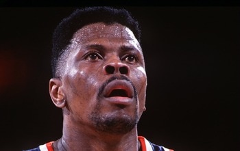 1993:  NEW YORK CENTER PATRICK EWING AT THE FREE THROW LINE DURING THE KNICKS REGULAR SEASON GAME AT THE DENVER NUGGETS. Mandatory Credit: Tim Defrisco/ALLSPORT