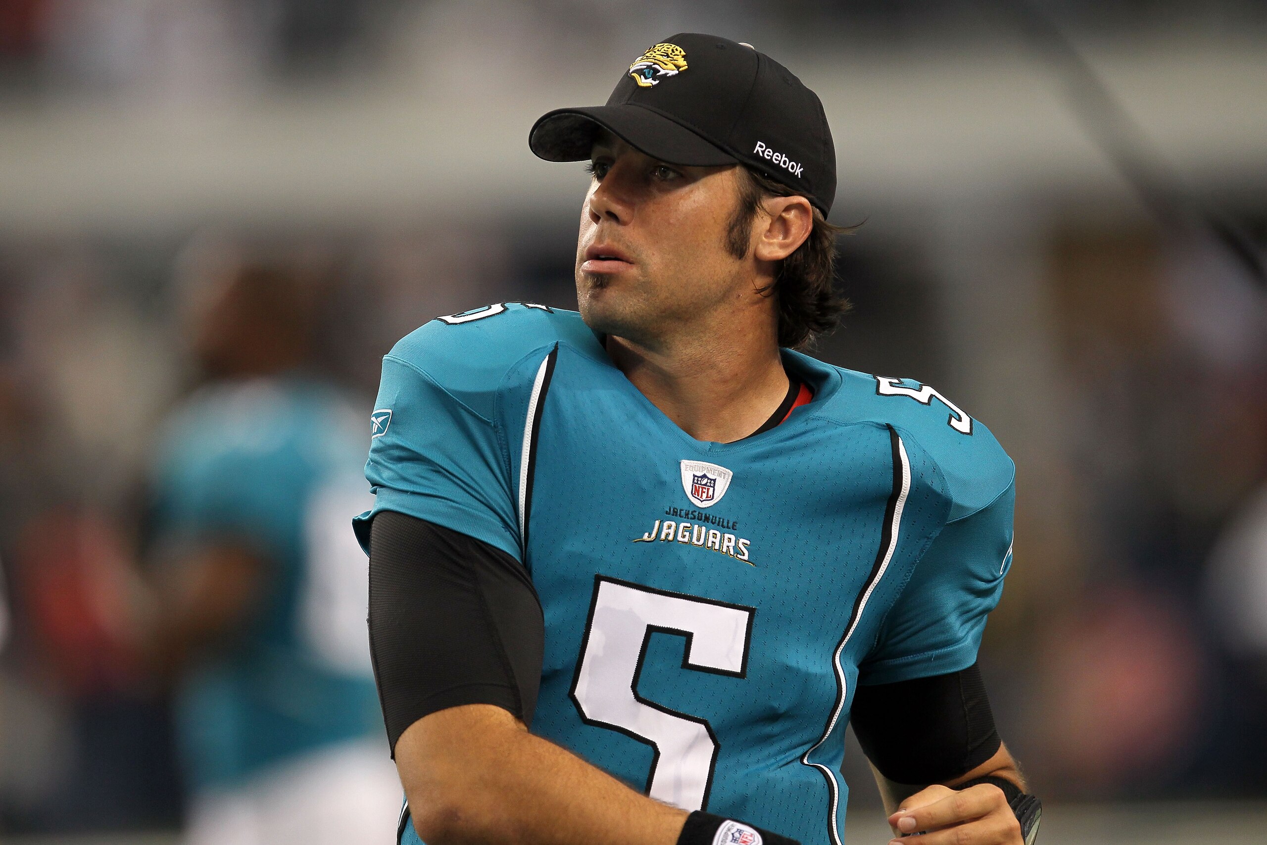 ARLINGTON, TX - OCTOBER 31:  Trent Edwards #5 of the Jacksonville Jaguars looks on from the sideline against the Dallas Cowboys at Cowboys Stadium on October 31, 2010 in Arlington, Texas.  (Photo by Stephen Dunn/Getty Images)