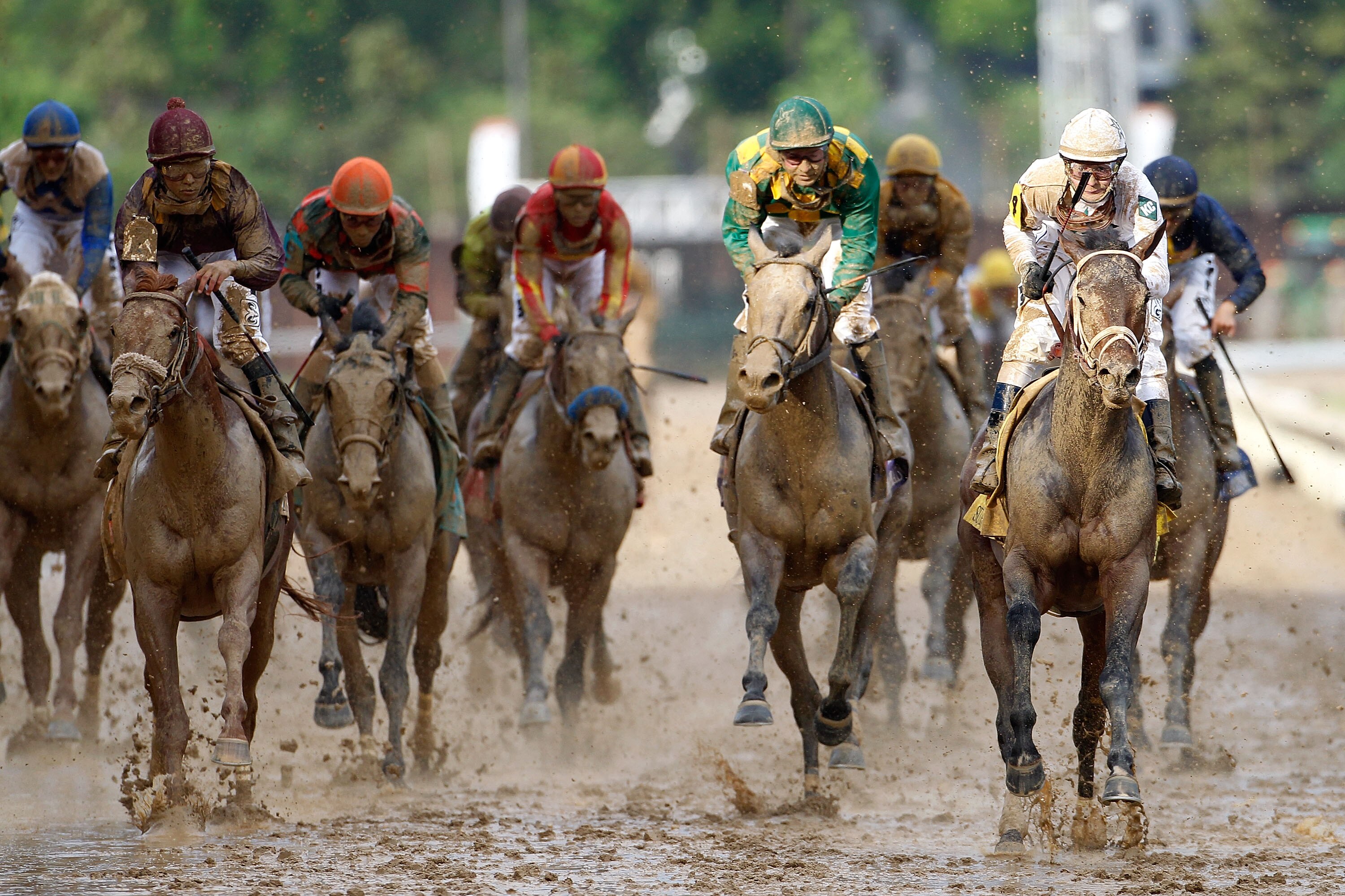 LOUISVILLE, KY - MAY 01:  Calvin Borel atop Super Saver crosses the finish line to win the 136th running of the Kentucky Derby on May 1, 2010 in Louisville, Kentucky.  (Photo by Matthew Stockman/Getty Images)