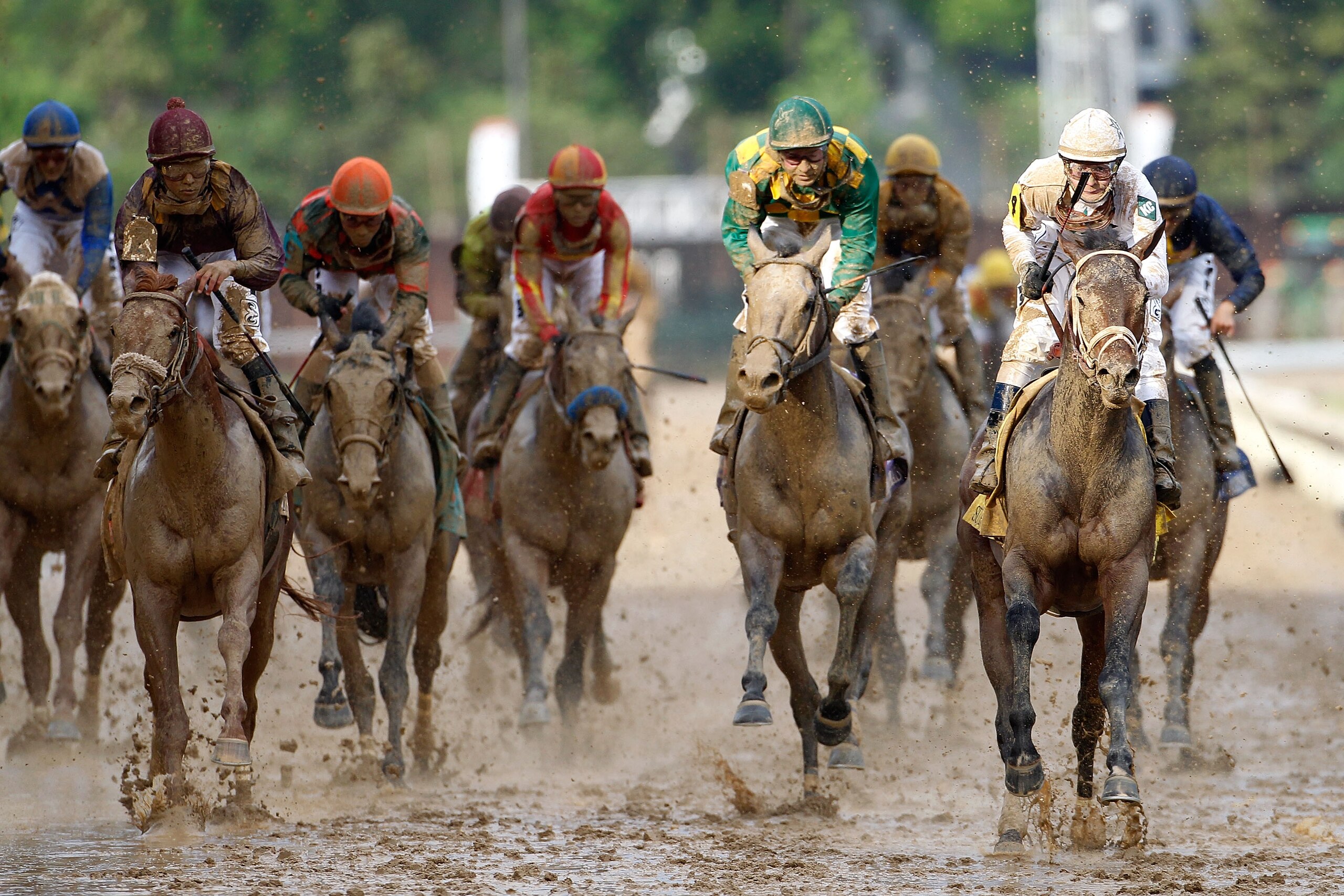 LOUISVILLE, KY - MAY 01:  Calvin Borel atop Super Saver crosses the finish line to win the 136th running of the Kentucky Derby on May 1, 2010 in Louisville, Kentucky.  (Photo by Matthew Stockman/Getty Images)