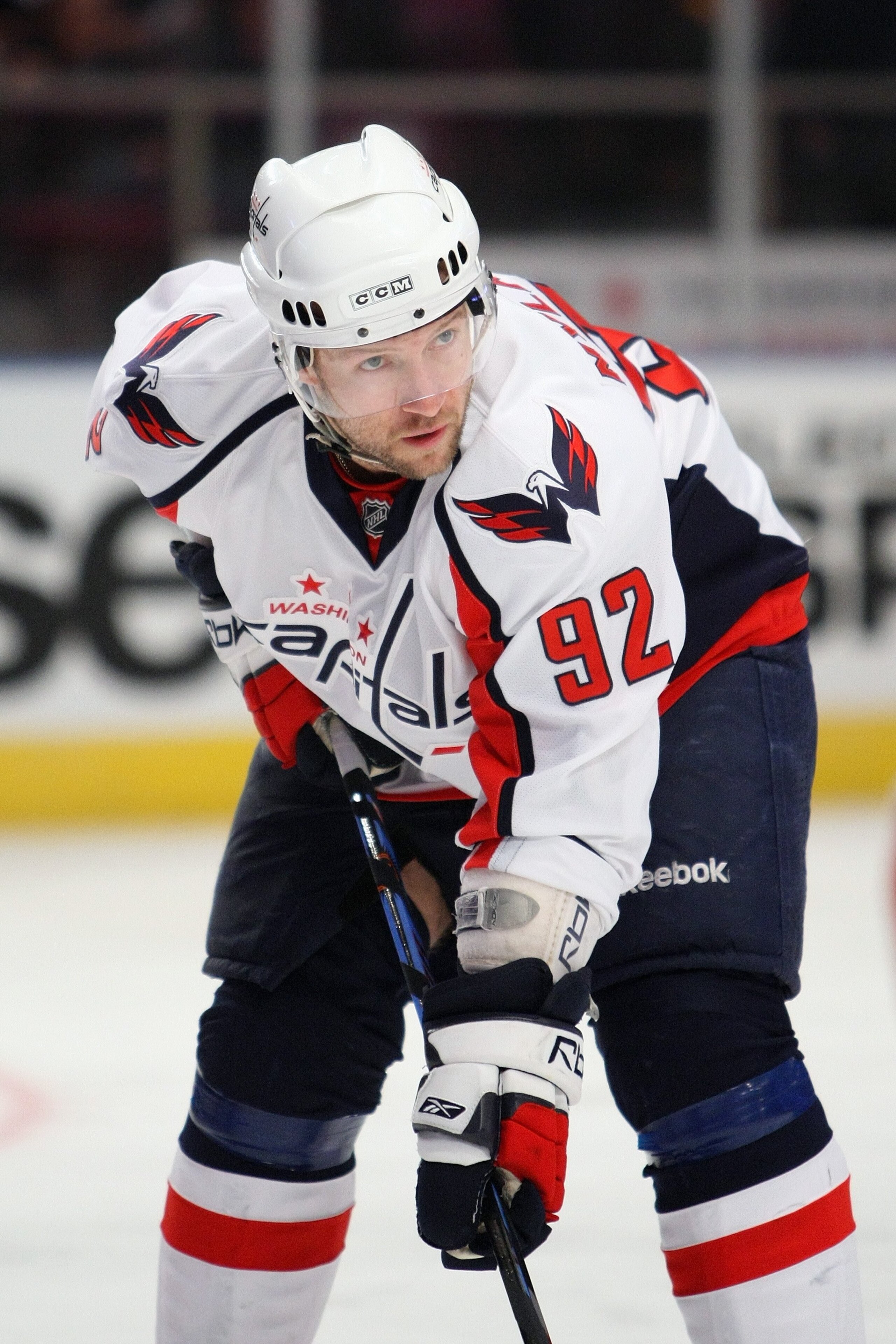 NEW YORK - FEBRUARY 11:  Michael Nylander #92 of the Washington Capitals looks on during the game against the New York Rangers on February 11, 2009 at Madison Square Garden in New York, New York. (Photo by Nick Laham/Getty Images)
