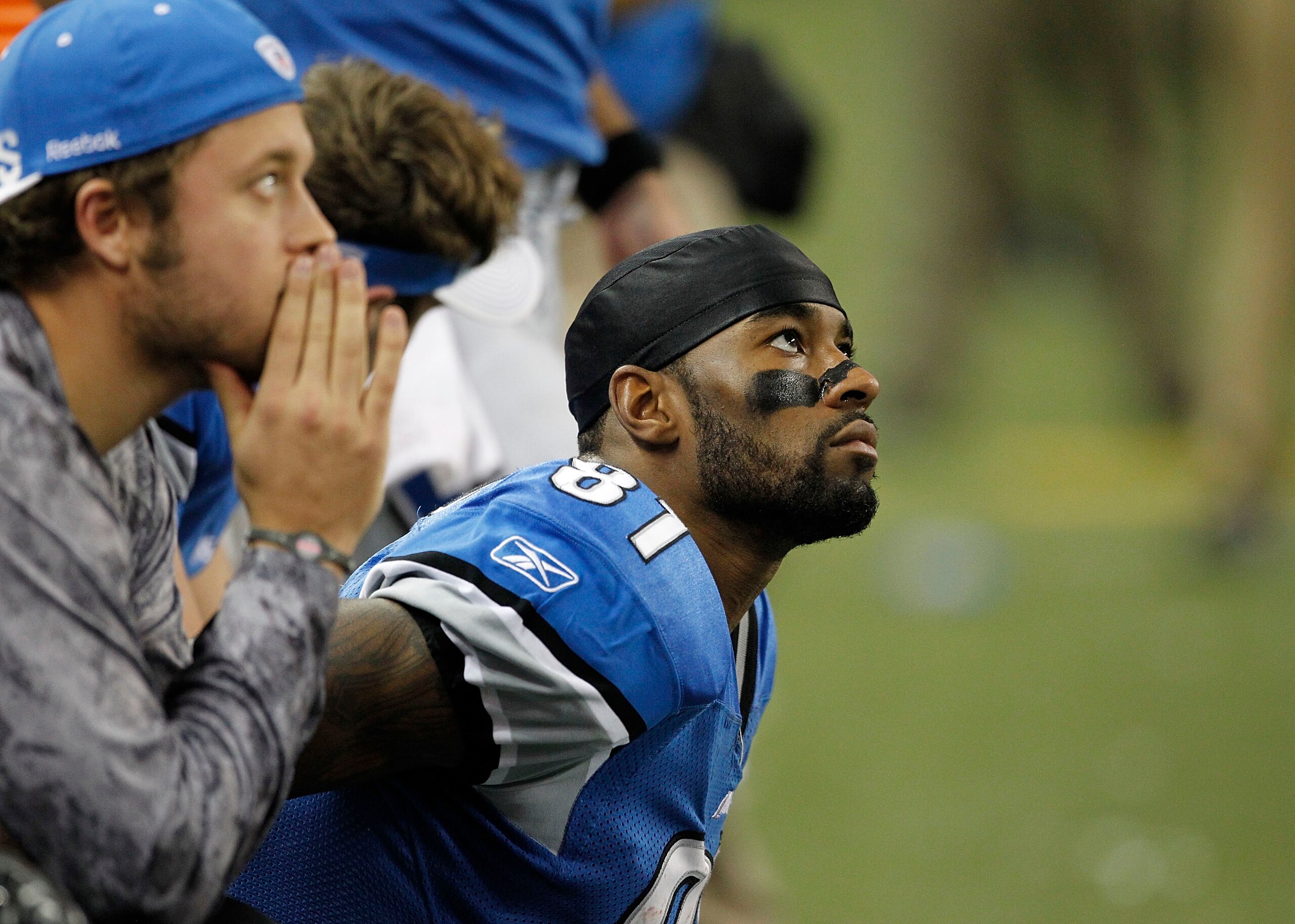 DETROIT - DECEMBER 05: Calvin Johnson #81 and Matthew Stafford #9 of the Detroit Lions watch the clock run down during the game against the Chicago Bears at Ford Field on December 5, 2010 in Detroit, Michigan. The Bears defeated the Lions 24-20. (Photo b DETROIT - DECEMBER 05: Calvin Johnson #81 and Matthew Stafford #9 of the Detroit Lions watch the clock run down during the game against the Chicago Bears at Ford Field on December 5, 2010 in Detroit, Michigan. The Bears defeated the Lions 24-20. (Photo b