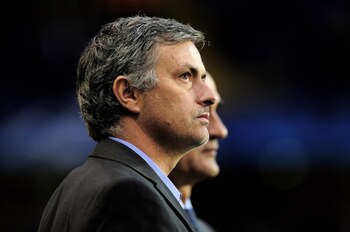 LONDON, ENGLAND - APRIL 13: Manager Jose Mourinho of Real Madrid looks on during the UEFA Champions League quarter final second leg match between Tottenham Hotspur and Real Madrid at White Hart Lane on April 13, 2011 in London, England.  (Photo by Shaun B