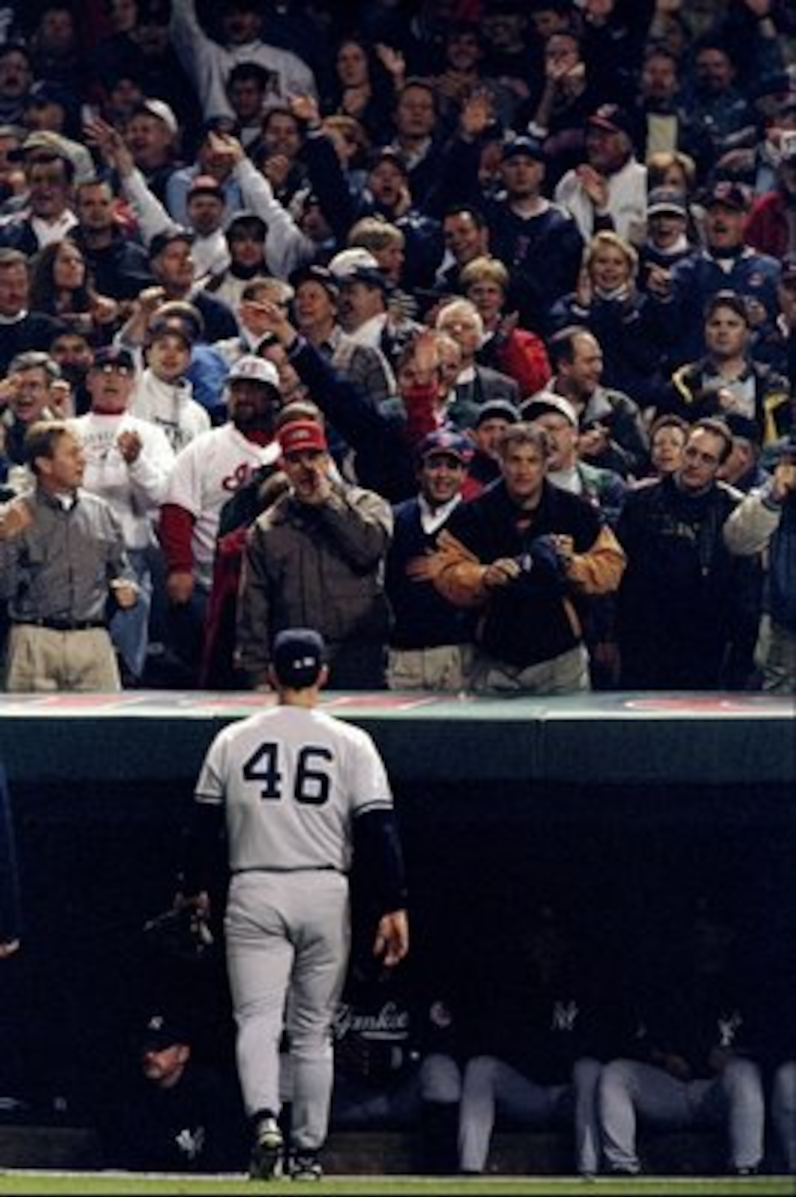 9 Oct 1998:  Pitcher Andy Petite #46 of the New York Yankees walks to the dugout during the American League Championships Series game against the Cleveland Indians at Jacobs Field in Cleveland, Ohio. The Indians defeated the Yankees 6-1. Mandatory Credit: