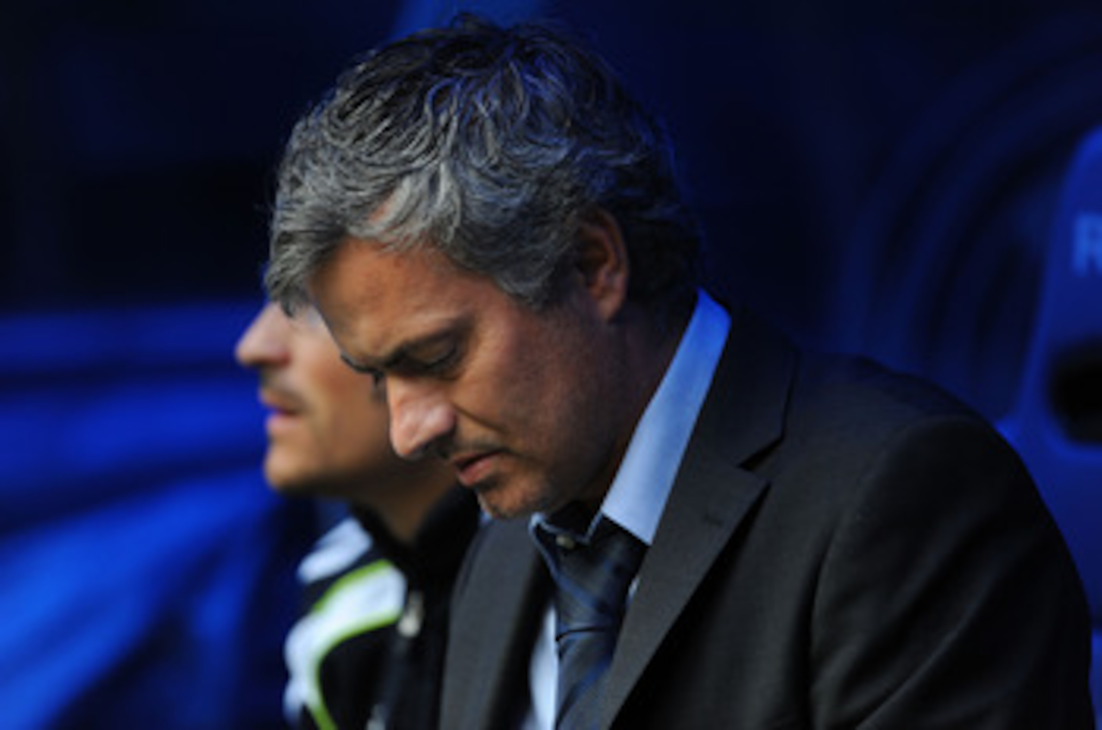 MADRID, SPAIN - APRIL 30: Head coach of Real Madrid Jose Mourinho looks down before the start of the La Liga match between Real Madrid and Real Zaragona at Estadio Santiago Bernabeu on April 30, 2011 in Madrid, Spain. (Photo by Denis Doyle/Getty Images) MADRID, SPAIN - APRIL 30: Head coach of Real Madrid Jose Mourinho looks down before the start of the La Liga match between Real Madrid and Real Zaragona at Estadio Santiago Bernabeu on April 30, 2011 in Madrid, Spain. (Photo by Denis Doyle/Getty Images)