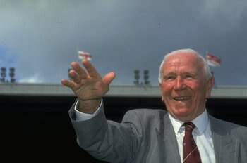 1991:  Portrait of Sir Matt Busby. \ Mandatory Credit: Ben  Radford/Allsport