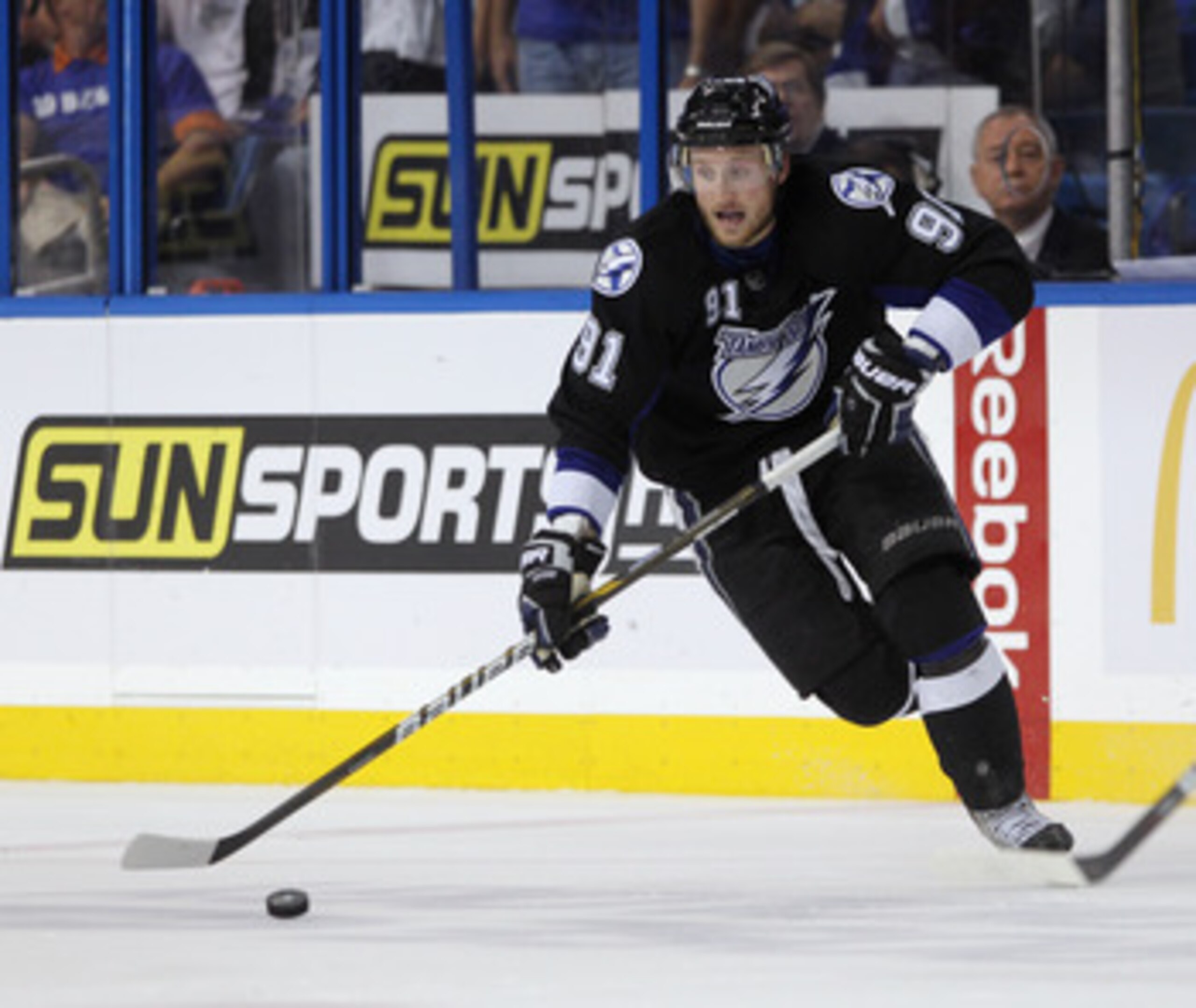 TAMPA, FL - MAY 03:  Steven Stamkos #91 of the Tampa Bay Lightning skates against the Washington Capitals in Game Three of the Eastern Conference Semifinals during the 2011 NHL Stanley Cup Playoffs at St Pete Times Forum on May 3, 2011 in Tampa, Florida.