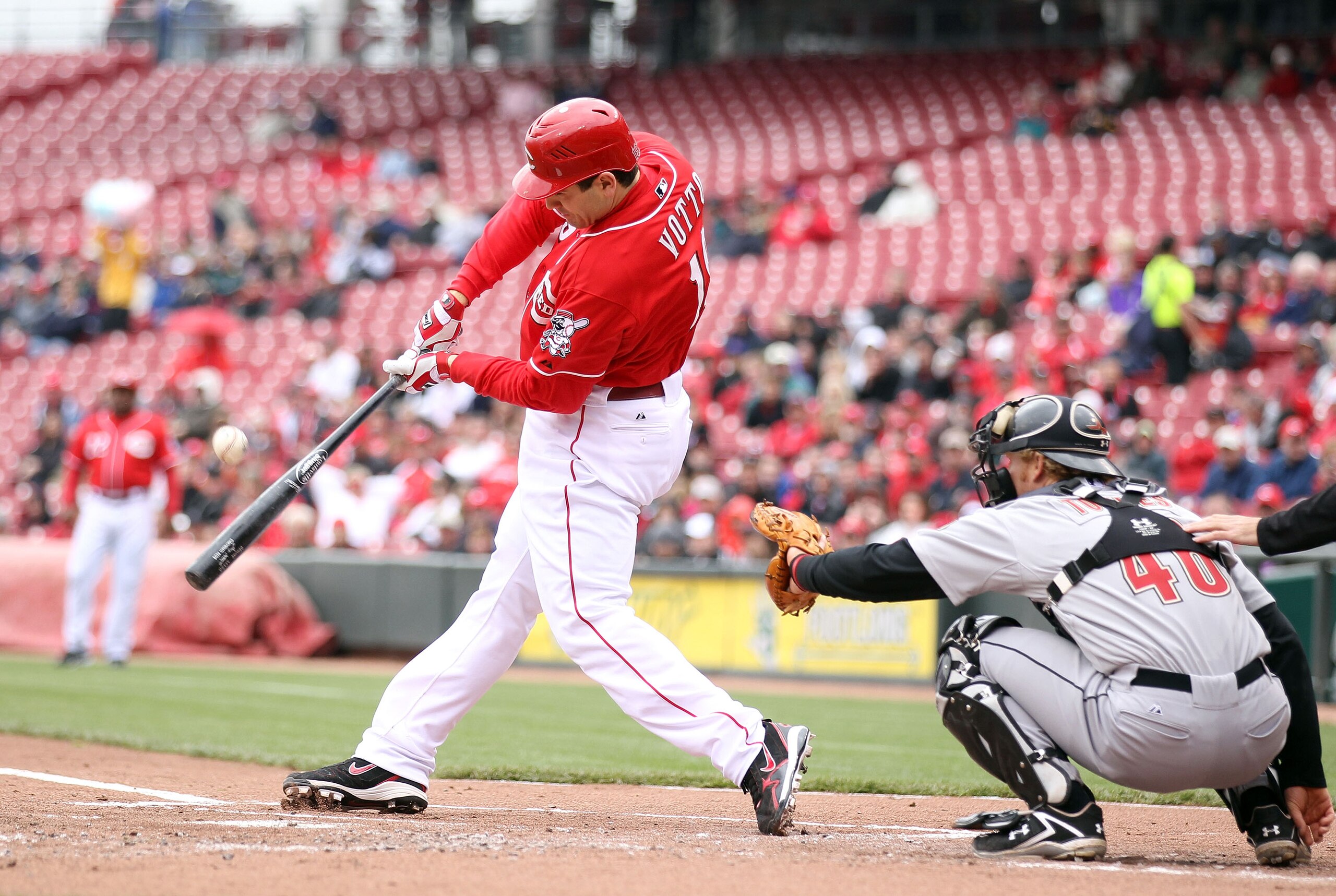 CINCINNATI, OH - MAY 04:  Joey Votto #19 of the Cincinnati Reds swings at a pitch during the game against the Houston Astros at Great American Ball Park on May 4, 2011 in Cincinnati, Ohio.  (Photo by Andy Lyons/Getty Images)