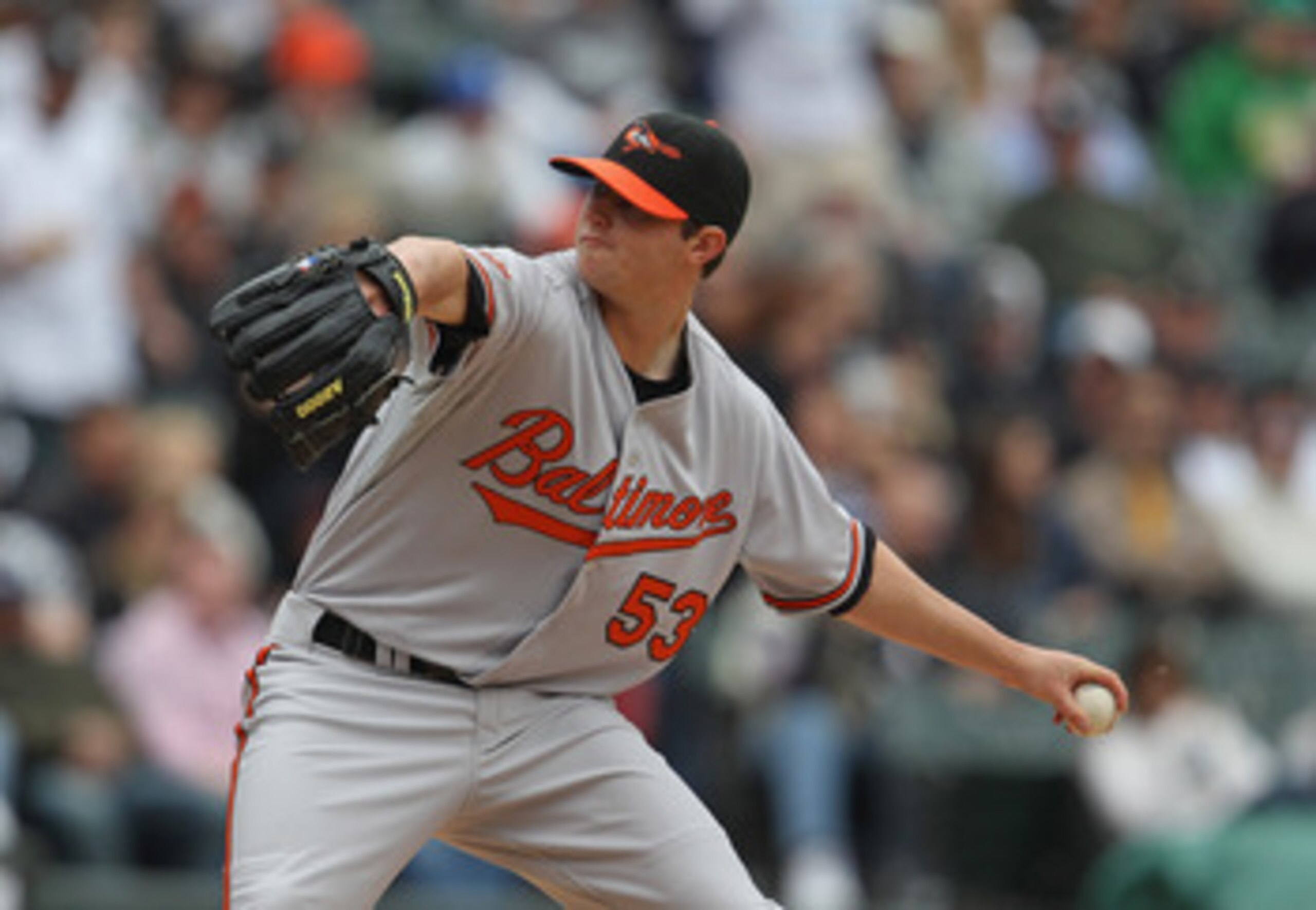 CHICAGO, IL - MAY 01: Starting pitcher Zach Britton #53 of the Baltimore Orioles delivers the ball against the Chicago White Sox at U.S. Cellular Field on May 1, 2011 in Chicago, Illinois. The Orioles defeated the White Sox 6-4. (Photo by Jonathan Daniel/