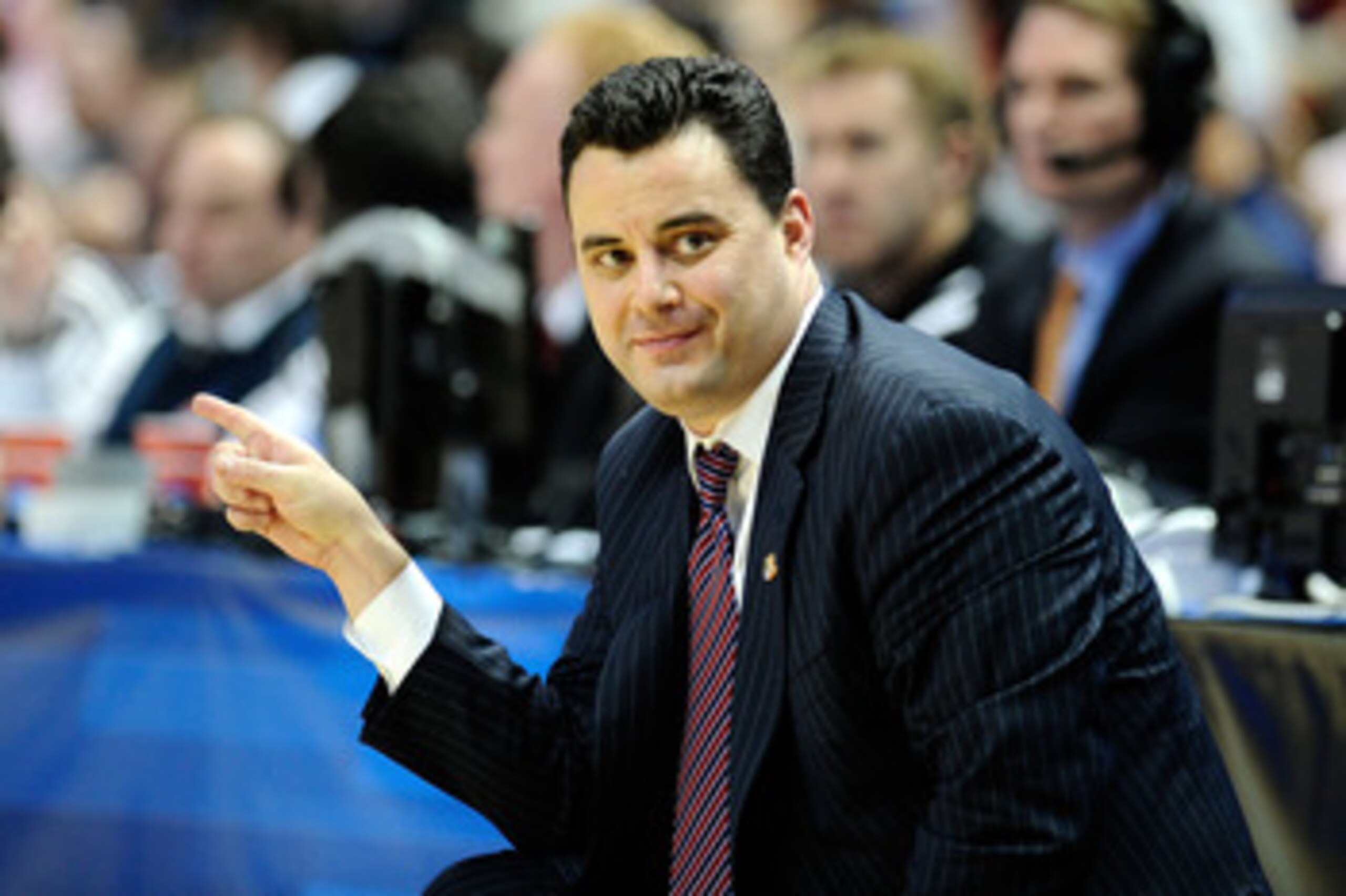 ANAHEIM, CA - MARCH 24:  Head coach Sean Miller of the Arizona Wildcats gestures from the sidelines against the Duke Blue Devils during the west regional semifinal of the 2011 NCAA men's basketball tournament at the Honda Center on March 24, 2011 in Anahe