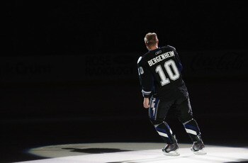 TAMPA, FL - MAY 03:  Sean Bergenheim #10 of the Tampa Bay Lightning skates out after being named the game's first star against the Washington Capitals in Game Three of the Eastern Conference Semifinals during the 2011 NHL Stanley Cup Playoffs at St Pete T