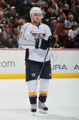 ANAHEIM, CA - APRIL 15:  Nick Spaling #13 of the Nashville Predators skates against the Anaheim Ducks in Game Two of the Western Conference Quarterfinals during the 2011 NHL Stanley Cup Playoffs at Honda Center on April 15, 2011 in Anaheim, California.  (