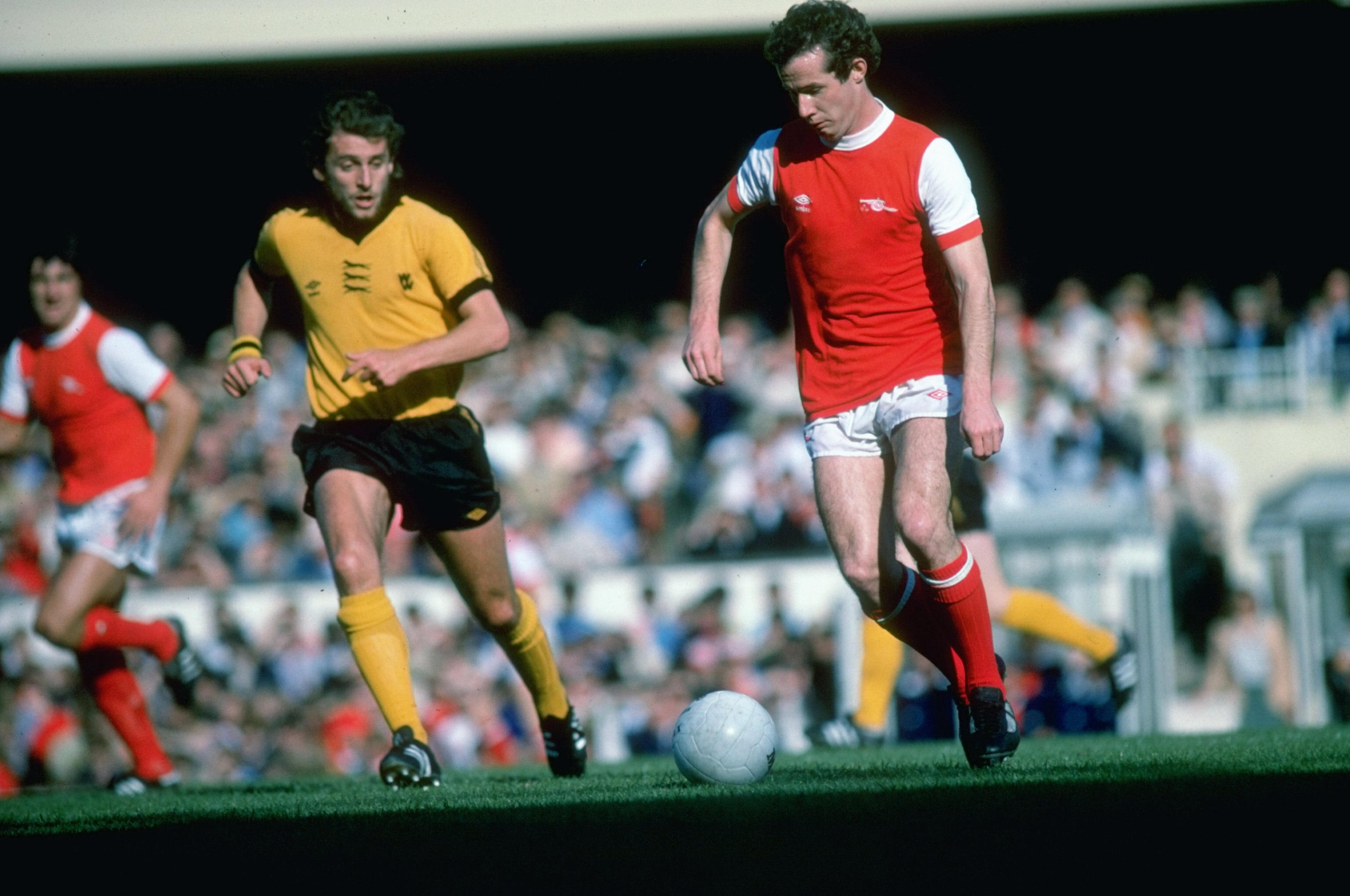 Oct 1979:  Liam Brady of Arsenal in action during a Football League Division One match against Wolverhampton Wanderers at the Molineux Grounds in Wolverhampton, England. \ Mandatory Credit: Allsport UK /Allsport