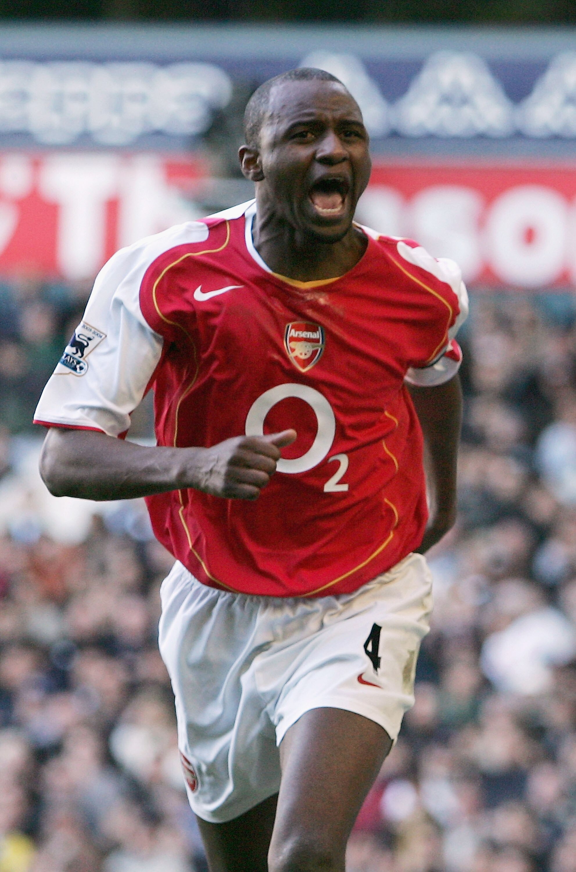 LONDON - NOVEMBER 13:  Patrick Vieira of Arsenal celebrates his goal during the Barclays Premiership match between Tottenham Hotspur and Arsenal at White Hart Lane on November 13, 2004 in London, England.  (Photo by Ian Walton/Getty Images)