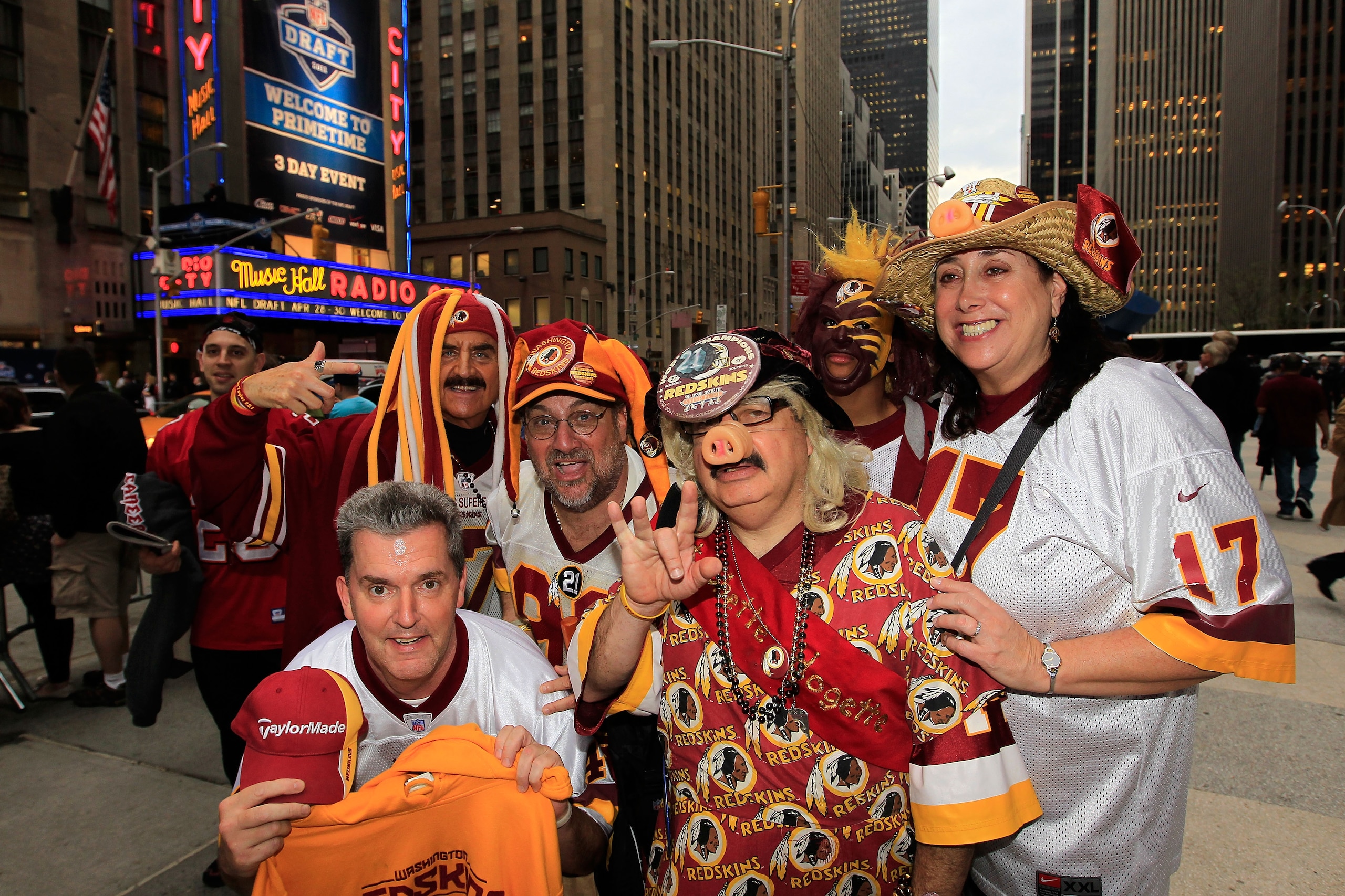 NEW YORK, NY - APRIL 28:  Fans of the Washington Redskins show support for their team during the 2011 NFL Draft at Radio City Music Hall on April 28, 2011 in New York City.  (Photo by Chris Trotman/Getty Images)