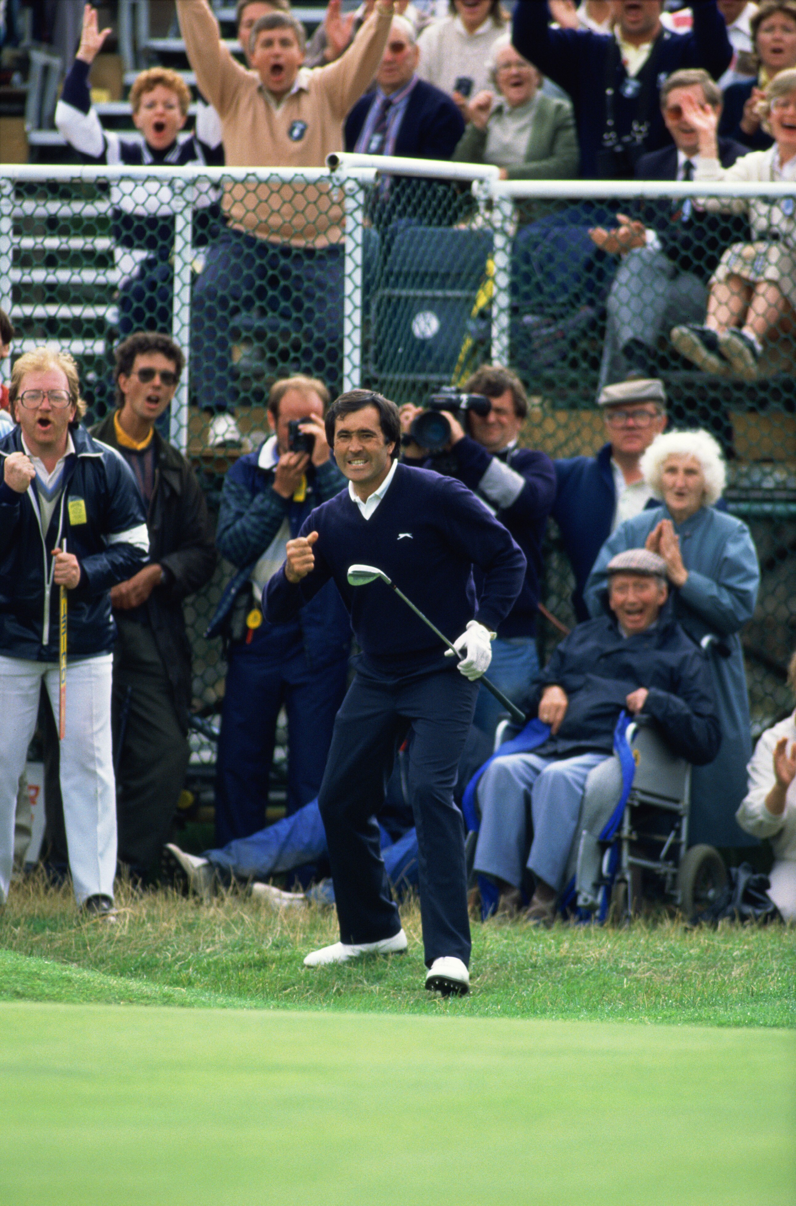 Spanish golfer Severiano Ballesteros moments after chipping a shot inches from the final hole to win the Open Championship at the Royal Lytham and St Annes Golf Club, Lancashire, 17th July 1988. (Photo by David Cannon/Getty Images)