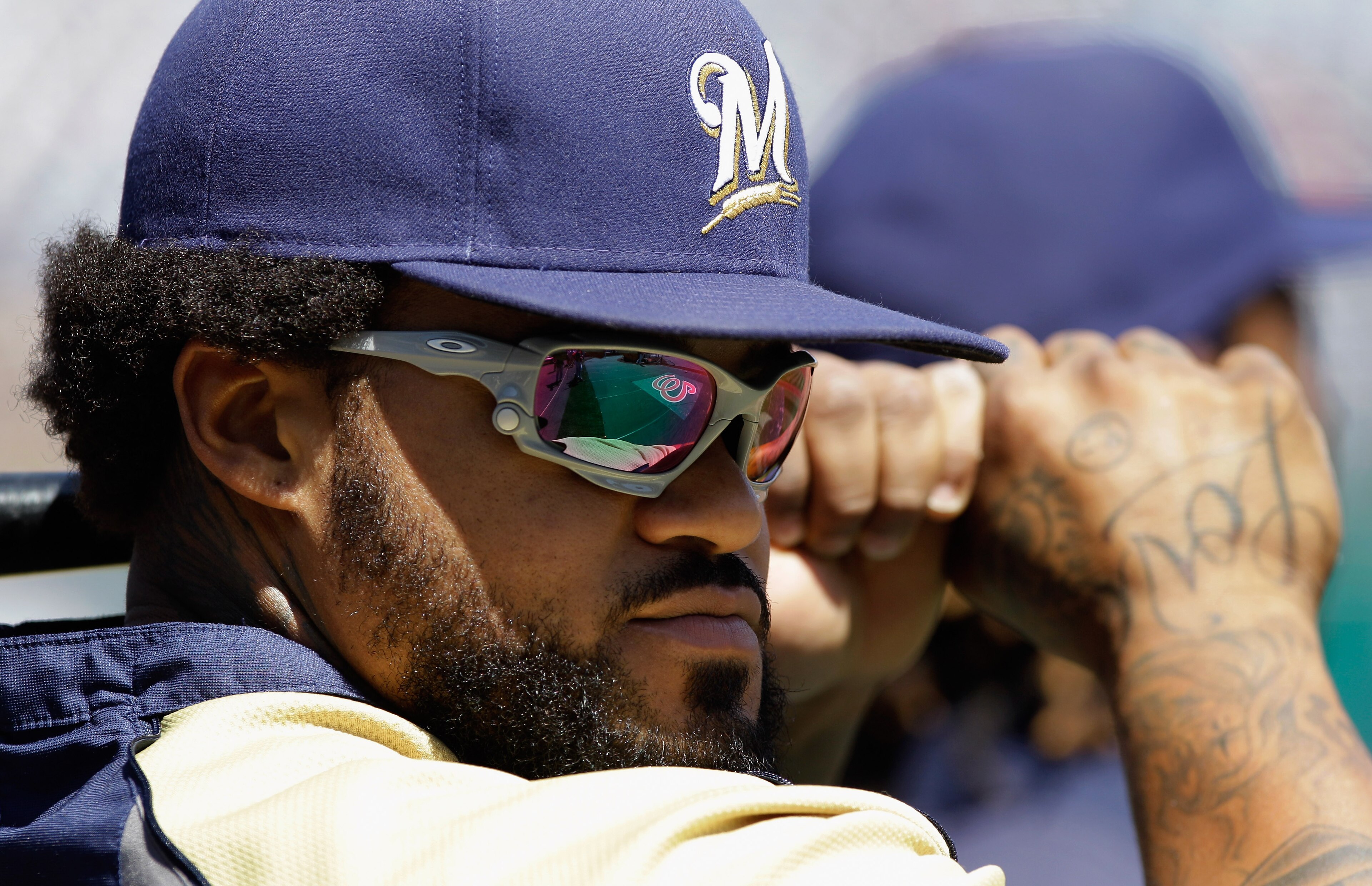 WASHINGTON, DC - APRIL 17: Prince Fielder #28 of the Milwaukee Brewers waits to take batting practice before the start of their game against the Washington Nationals at Nationals Park on April 17, 2011 in Washington, DC.  (Photo by Rob Carr/Getty Images)