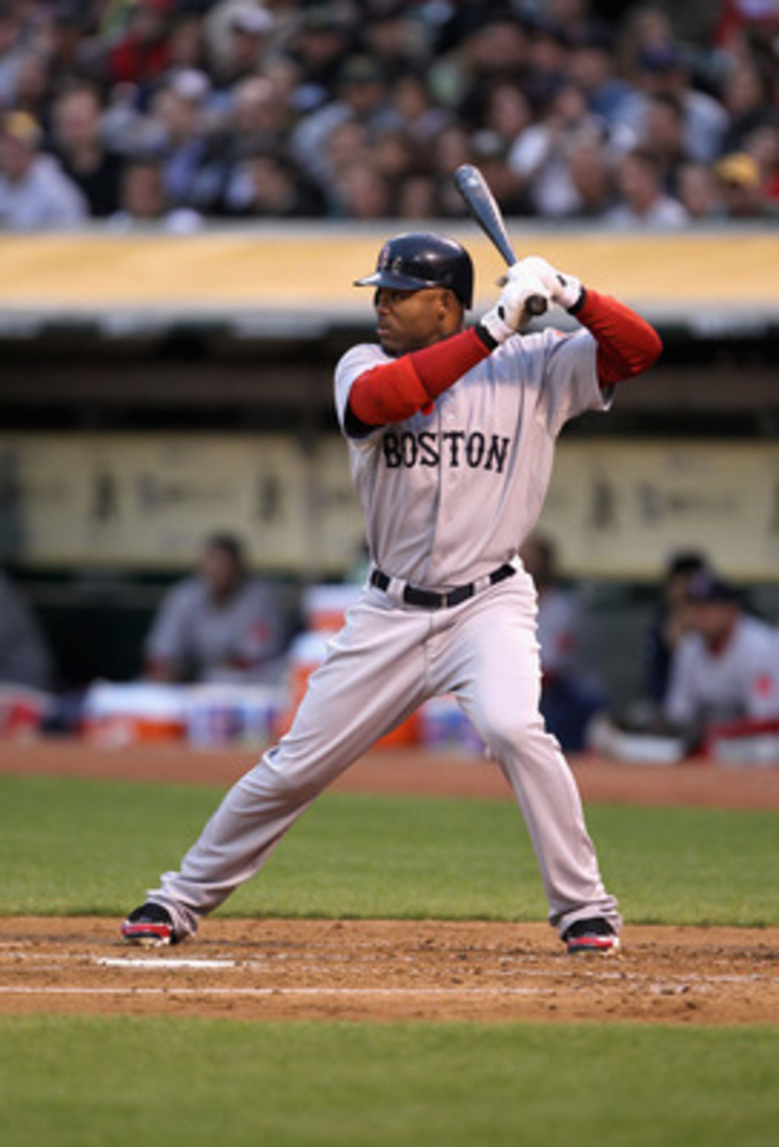 OAKLAND, CA - APRIL 19:  Carl Crawford #13 of the Boston Red Sox in action against the Oakland Athletics at Oakland-Alameda County Coliseum on April 19, 2011 in Oakland, California.  (Photo by Ezra Shaw/Getty Images)