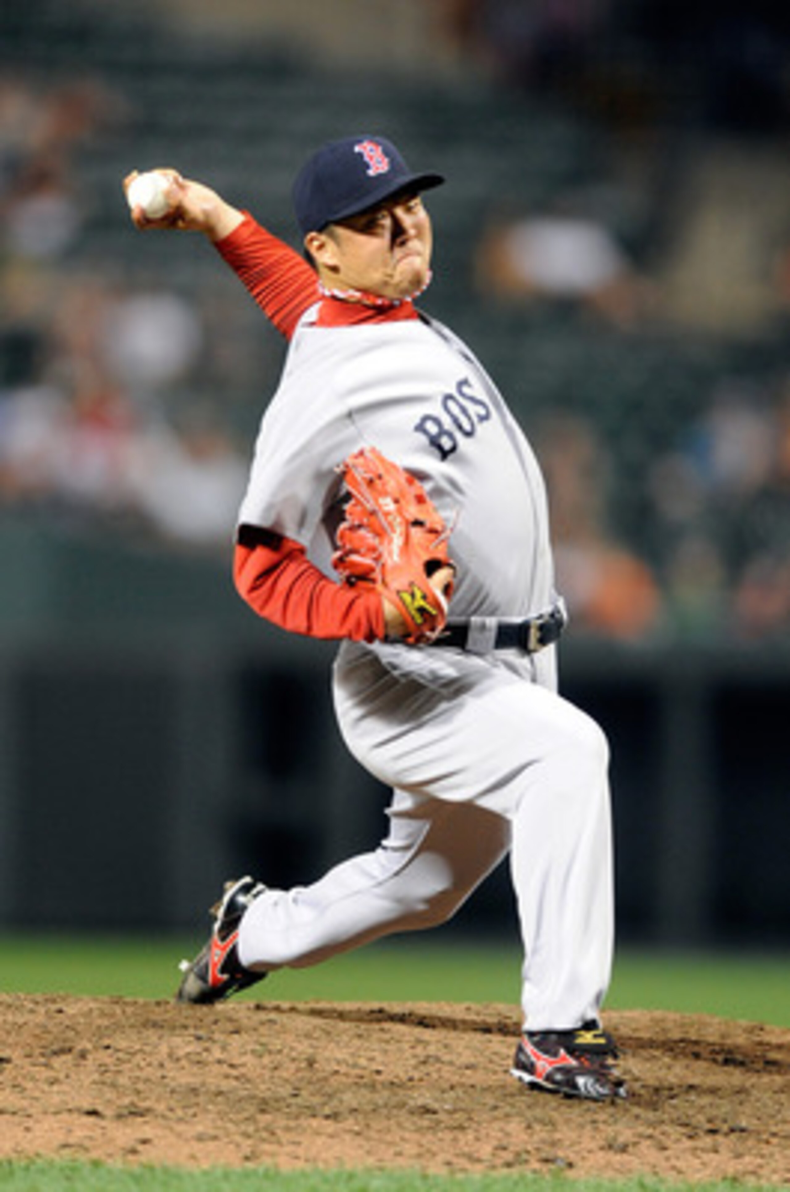 BALTIMORE - SEPTEMBER 02:  Hideki Okajima #37 of the Boston Red Sox pitches against the Baltimore Orioles at Camden Yards on September 2, 2010 in Baltimore, Maryland.  (Photo by Greg Fiume/Getty Images)