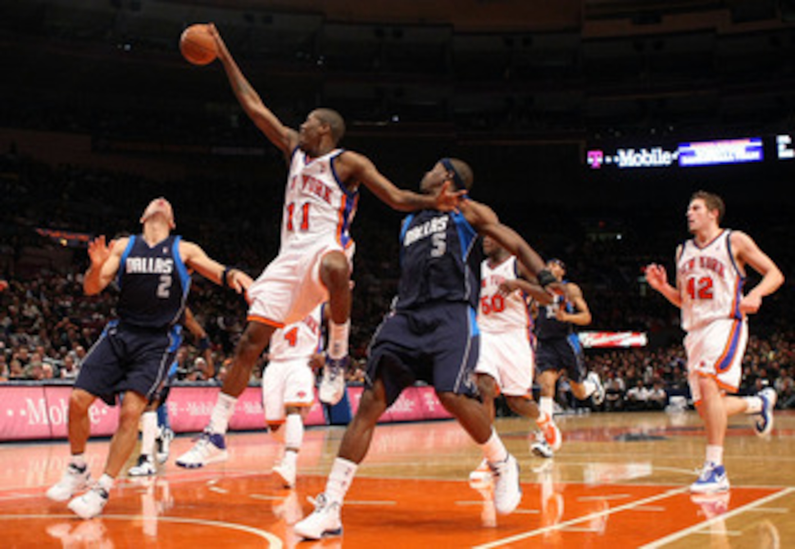 NEW YORK - NOVEMBER 16: Jamal Crawford #11 of the New York Knicks has the ball stripped against the Dallas Mavericks on November 16, 2008 at Madison Square Garden in New York City. NOTE TO USER: User expressly acknowledges and agrees that, by downloading