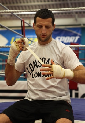 SHEFFIELD, ENGLAND - NOVEMBER 17:  Carl Froch wraps his hands up during a media training day ahead of his Super Six fight against Arthur Abraham at the English Institute of Sport on November 17, 2010 in Sheffield, England.  (Photo by Alex Livesey/Getty Im