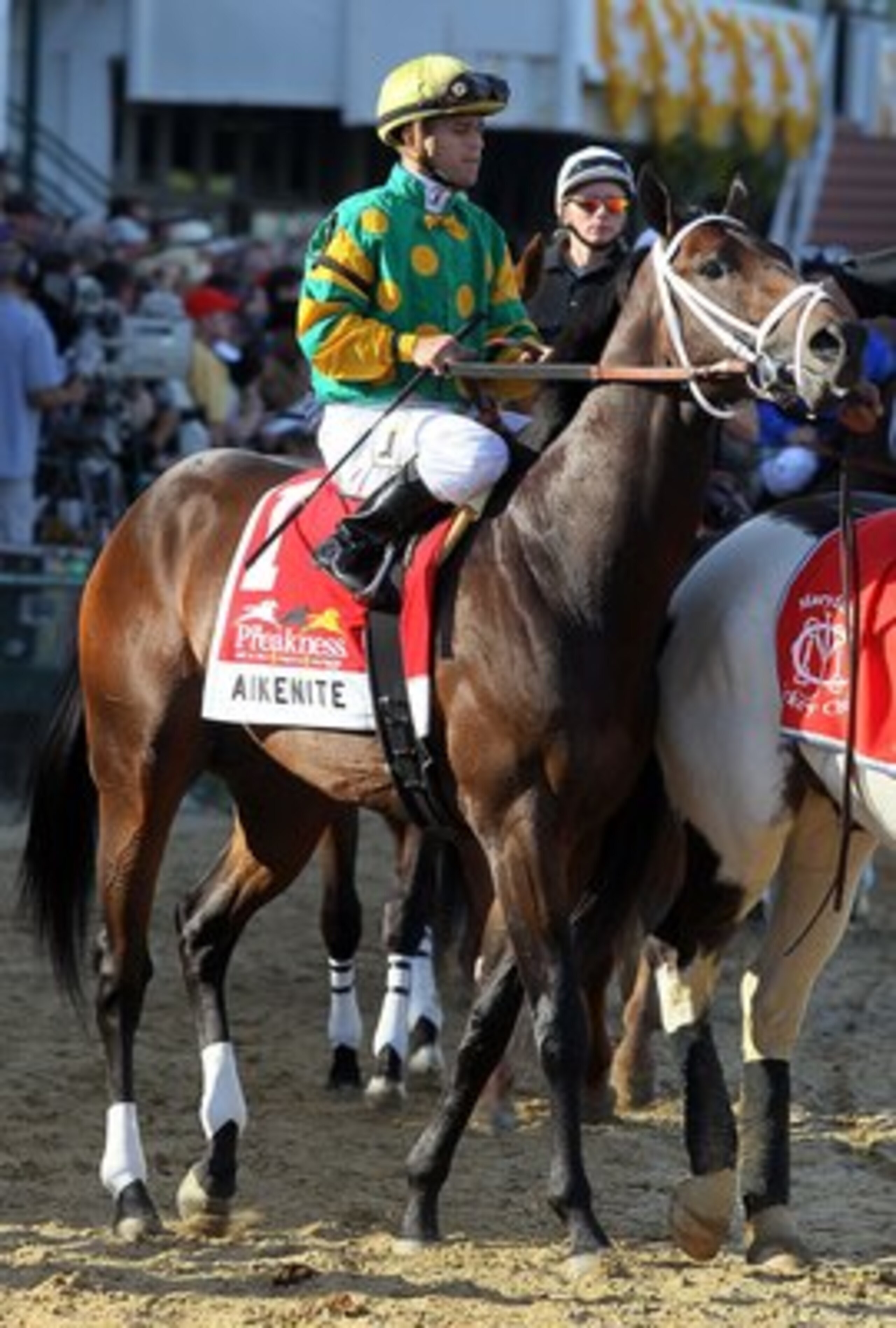 BALTIMORE - MAY 15:  Javier Castellano, upon Aikenite, looks on prior to the start of the 135th running of the Preakness Stakes at Pimlico Race Course on May 15, 2010 in Baltimore, Maryland.  (Photo by Jim McIsaac/Getty Images)