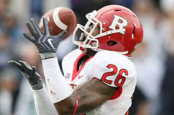 EAST HARTFORD, CT - OCTOBER 31:  Joe Lefeged #26 of the Rutgers Scarlet Knights returns a punt in the second half against the Connecticut Huskies on October 31, 2009 at Rentschler Field in East Hartford, Connecticut. Rutgers defeated Connecticut 28-24.  (