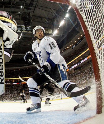 PITTSBURGH, PA - APRIL 13: Dominic Moore #19 of the Tampa Bay Lightning skates against the Pittsburgh Penguins in Game One of the Eastern Conference Quarterfinals during the 2011 NHL Stanley Cup Playoffs at Consol Energy Center on April 13, 2011 in Pittsb