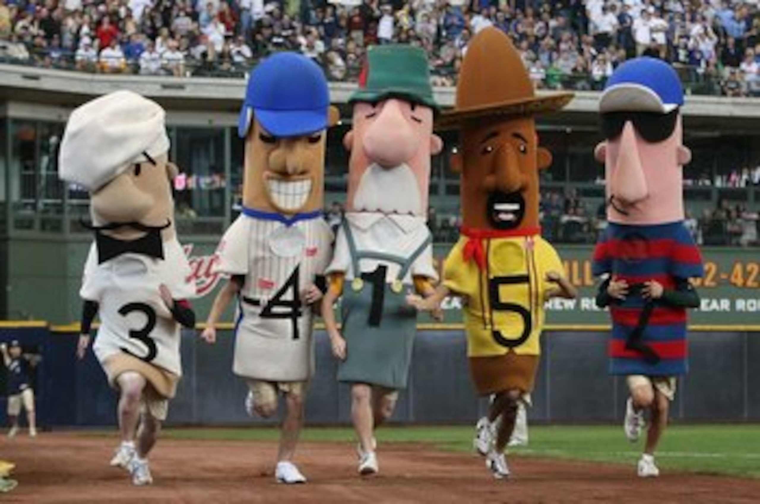 MILWAUKEE - MAY 15: The 'Racing Sausages' compete in the 6th inning of a game between the Milwaukee Brewers and the Los Angeles Dodgers on May 15, 2008 at Miller Park in Milwaukee, Wisconsin. The Dodgers defeated the Brewers 7-2. (Photo by Jonathan Daniel MILWAUKEE - MAY 15: The 'Racing Sausages' compete in the 6th inning of a game between the Milwaukee Brewers and the Los Angeles Dodgers on May 15, 2008 at Miller Park in Milwaukee, Wisconsin. The Dodgers defeated the Brewers 7-2. (Photo by Jonathan Daniel