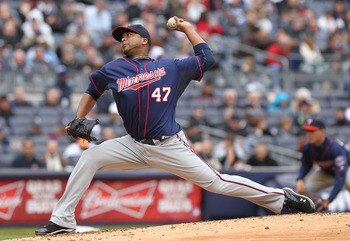 NEW YORK, NY - APRIL 07:  Francisco Liriano #47 of the Minnesota Twins pitches against the New York Yankees at Yankee Stadium on April 7, 2011 in the Bronx borough of New York City.  (Photo by Nick Laham/Getty Images)