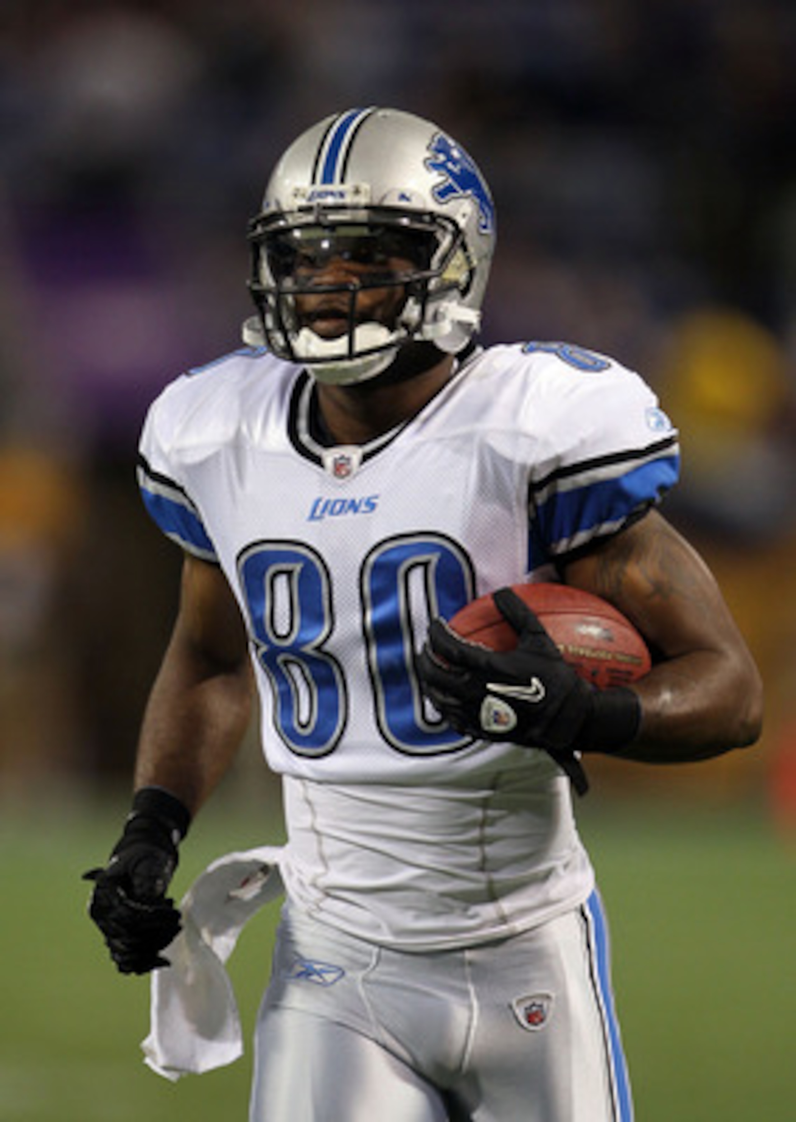 MINNEAPOLIS - SEPTEMBER 26: Bryant Johnson #80 of the Detroit Lions warms up prior to the start of the game against the Minnesota Vikings at Mall of America Field on September 26, 2010 in Minneapolis, Minnesota. (Photo by Jeff Gross/Getty Images) MINNEAPOLIS - SEPTEMBER 26: Bryant Johnson #80 of the Detroit Lions warms up prior to the start of the game against the Minnesota Vikings at Mall of America Field on September 26, 2010 in Minneapolis, Minnesota. (Photo by Jeff Gross/Getty Images)