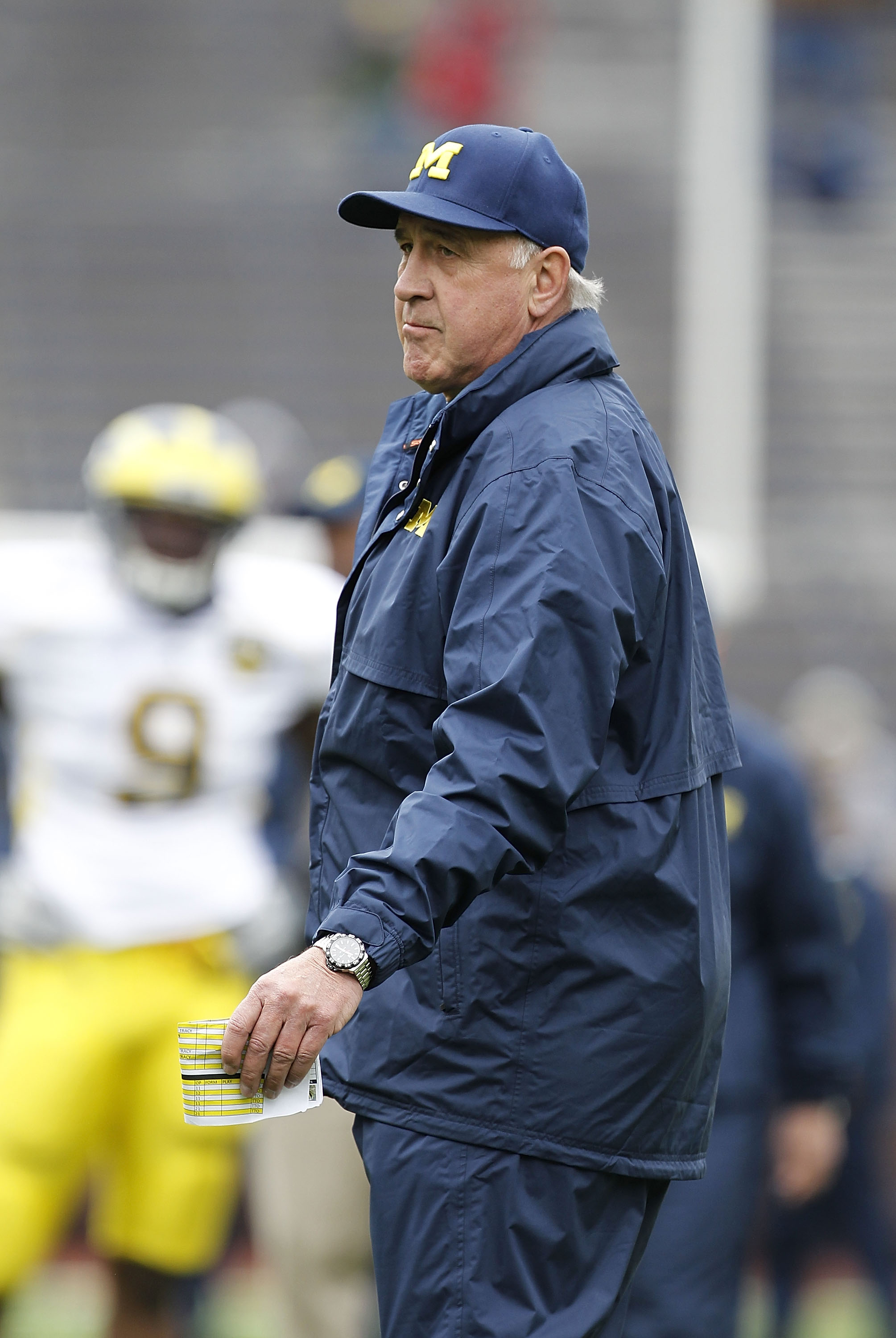 ANN ARBOR, MI - APRIL 16: Defensive Coordinator Greg Mattison watches the action during the annual Spring Game at Michigan Stadium on April 16, 2011 in Ann Arbor, Michigan.  (Photo by Leon Halip/Getty Images)
