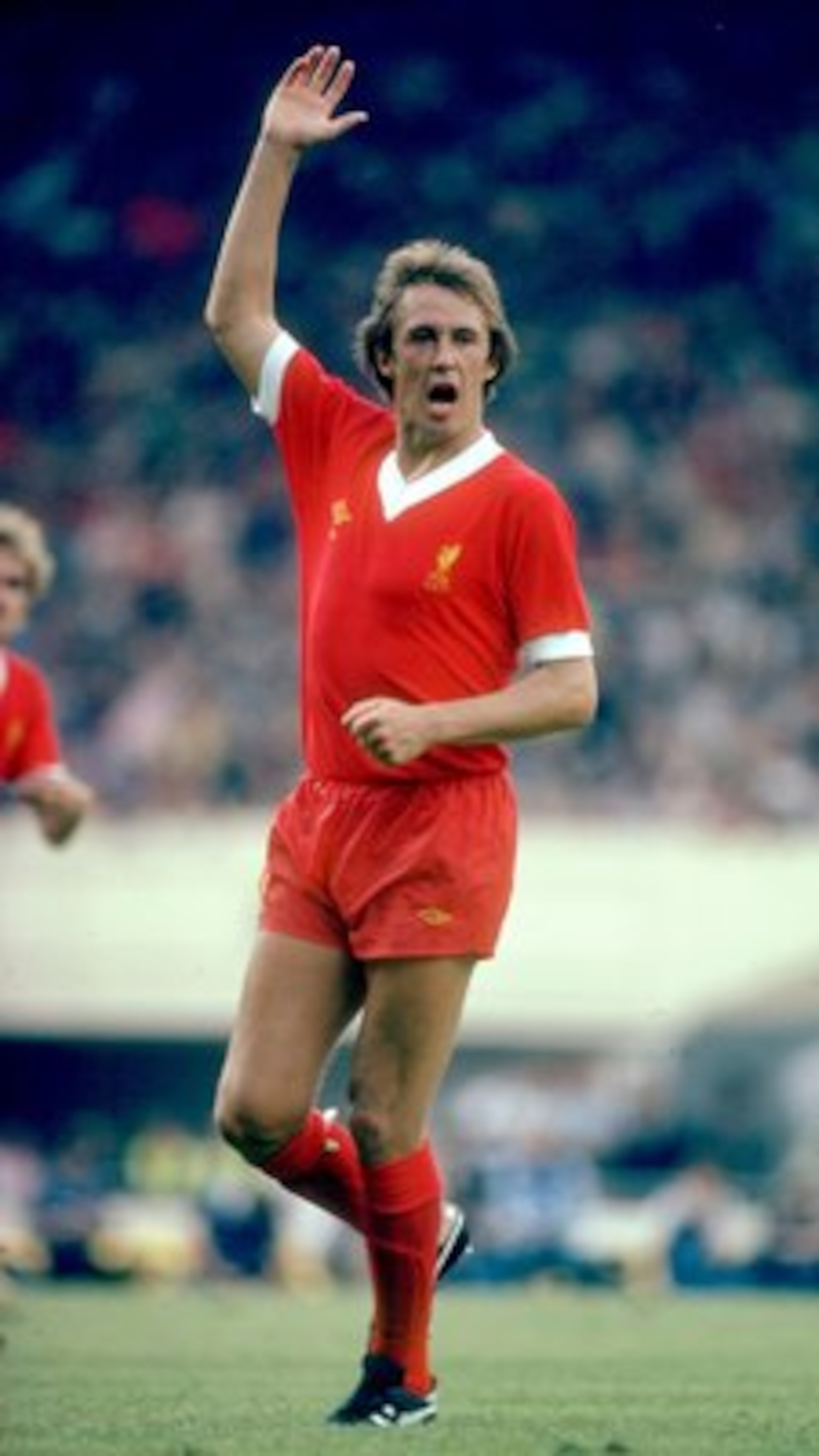 1980:  Phil Neal of Liverpool indicates to his team mates during a match. \ Mandatory Credit: Allsport UK /Allsport