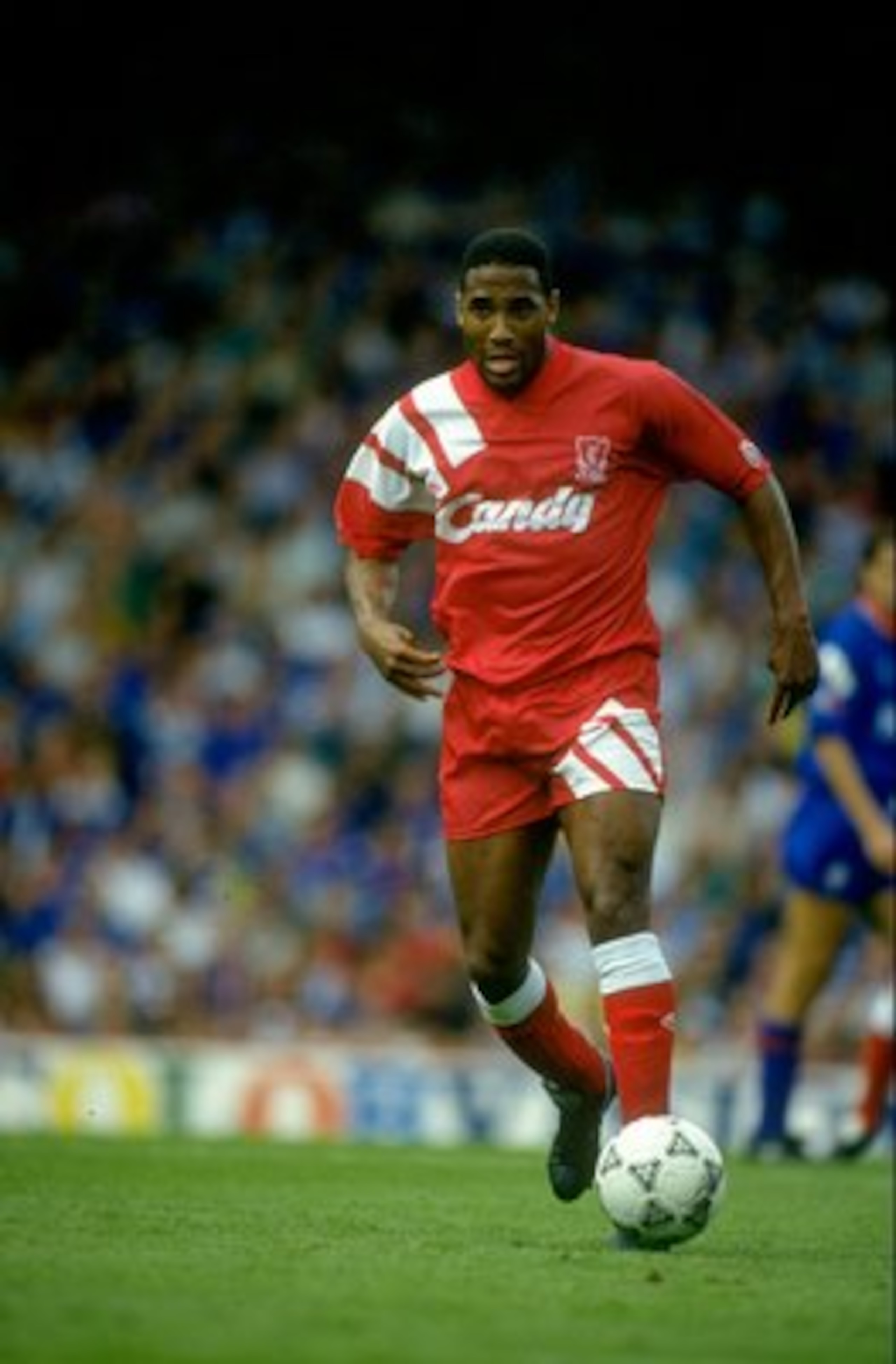 1992:  John Barnes of Liverpool receives the ball during the FA Cup semi-final match against Portsmouth played at Villa Park in Birmingham, England. The match ended in a 1-1 draw. \ Mandatory Credit: Shaun  Botterill/Allsport