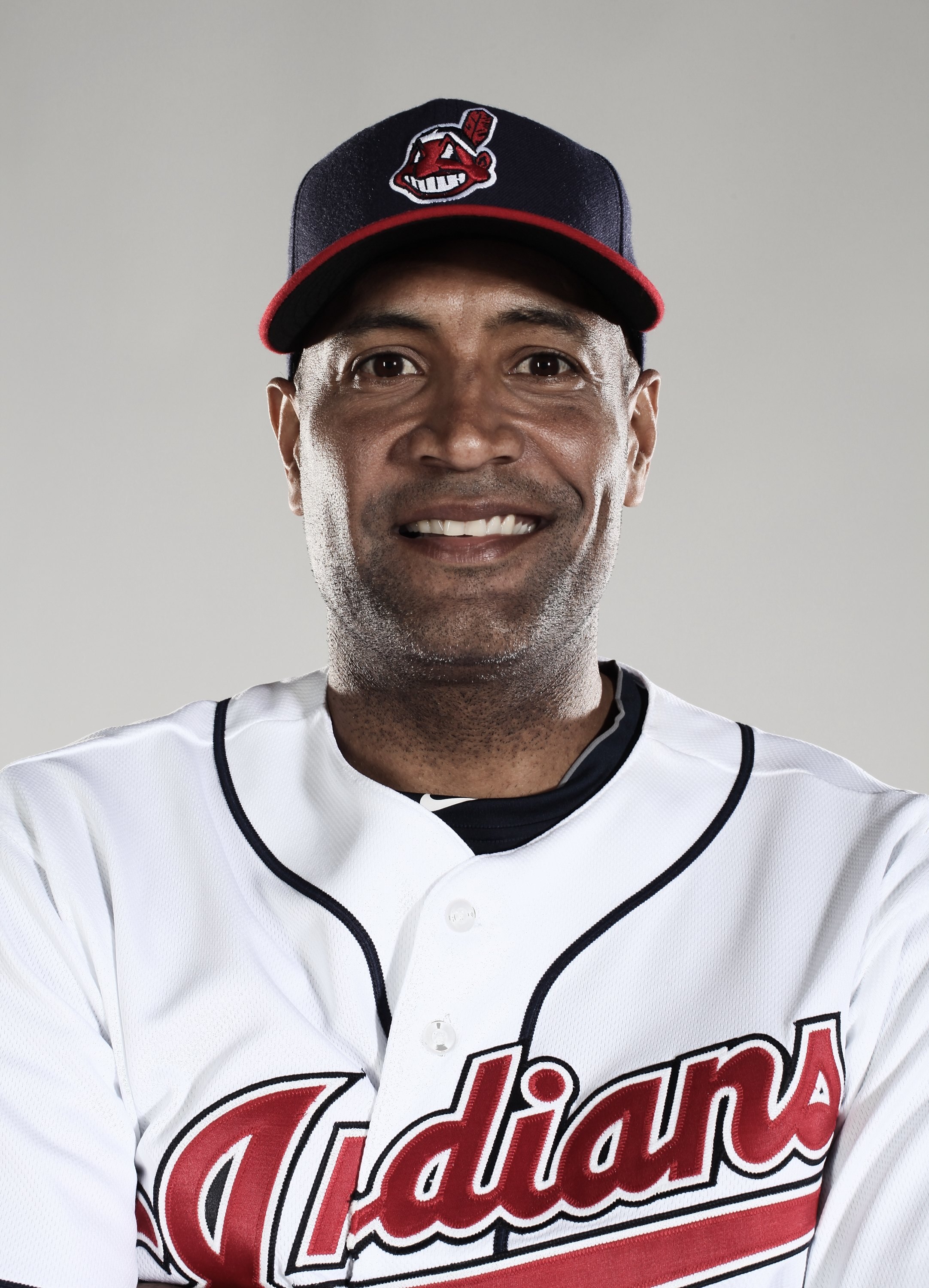 GOODYEAR, AZ - FEBRUARY 28:  (EDITORS NOTE: This images was digitally desaturated.)  First base coach Sandy Alomar Jr. #15 poses for a portrait during the Cleveland Indians Photo Day at the training complex at Goodyear Stadium on February 28, 2010 in Good