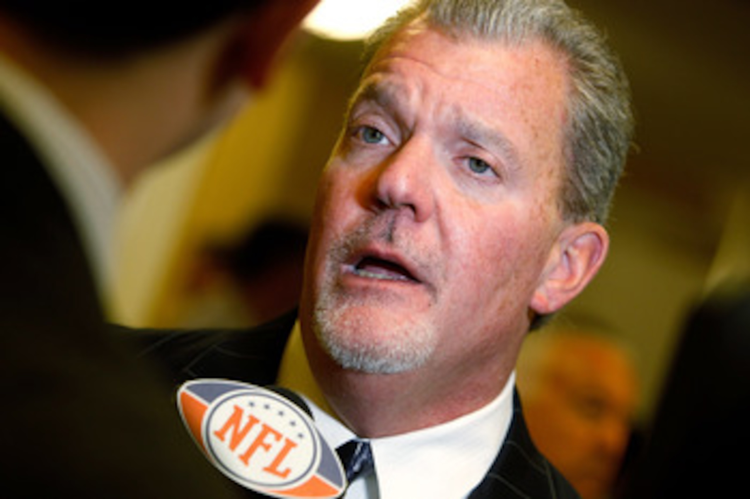 NEW ORLEANS, LA - MARCH 21: Indianapolis Colts NFL team owner Jim Irsay address the media at the Roosevelt Hotelon March 21, 2011 in New Orleans, Louisiana. Despite a NFL owners imposed lockout in effect since March 12, the league is conducting it's annu NEW ORLEANS, LA - MARCH 21: Indianapolis Colts NFL team owner Jim Irsay address the media at the Roosevelt Hotelon March 21, 2011 in New Orleans, Louisiana. Despite a NFL owners imposed lockout in effect since March 12, the league is conducting it's annu