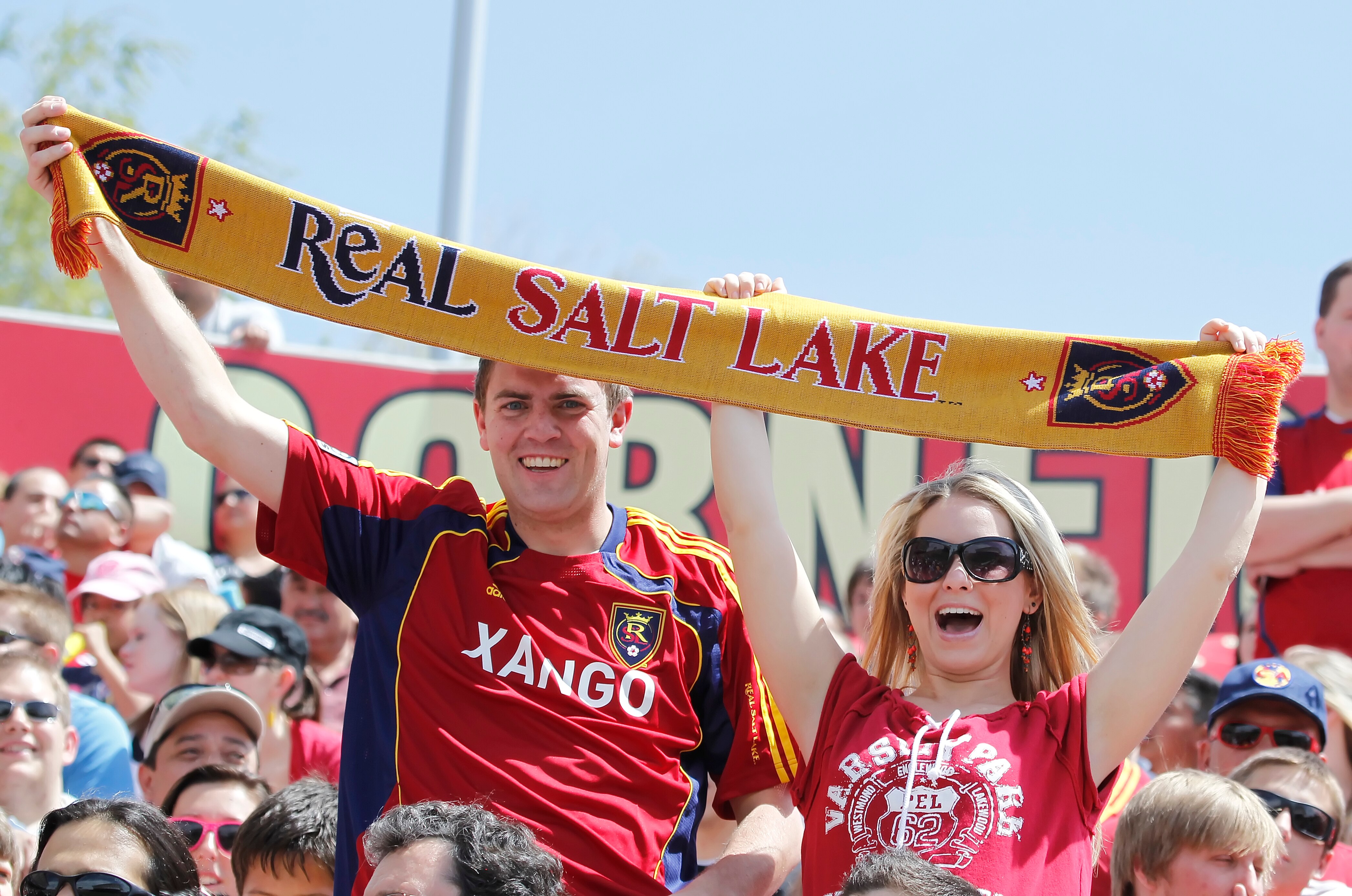 SANDY, UT - MAY 7: Fans of Real Salt Lake cheer during a game against Chivas USA during the first half of an MLS soccer game May 7, 2011 at Rio Tinto Stadium in Sandy, Utah. Real beat Chivas 1-0. (Photo by George Frey/Getty Images)