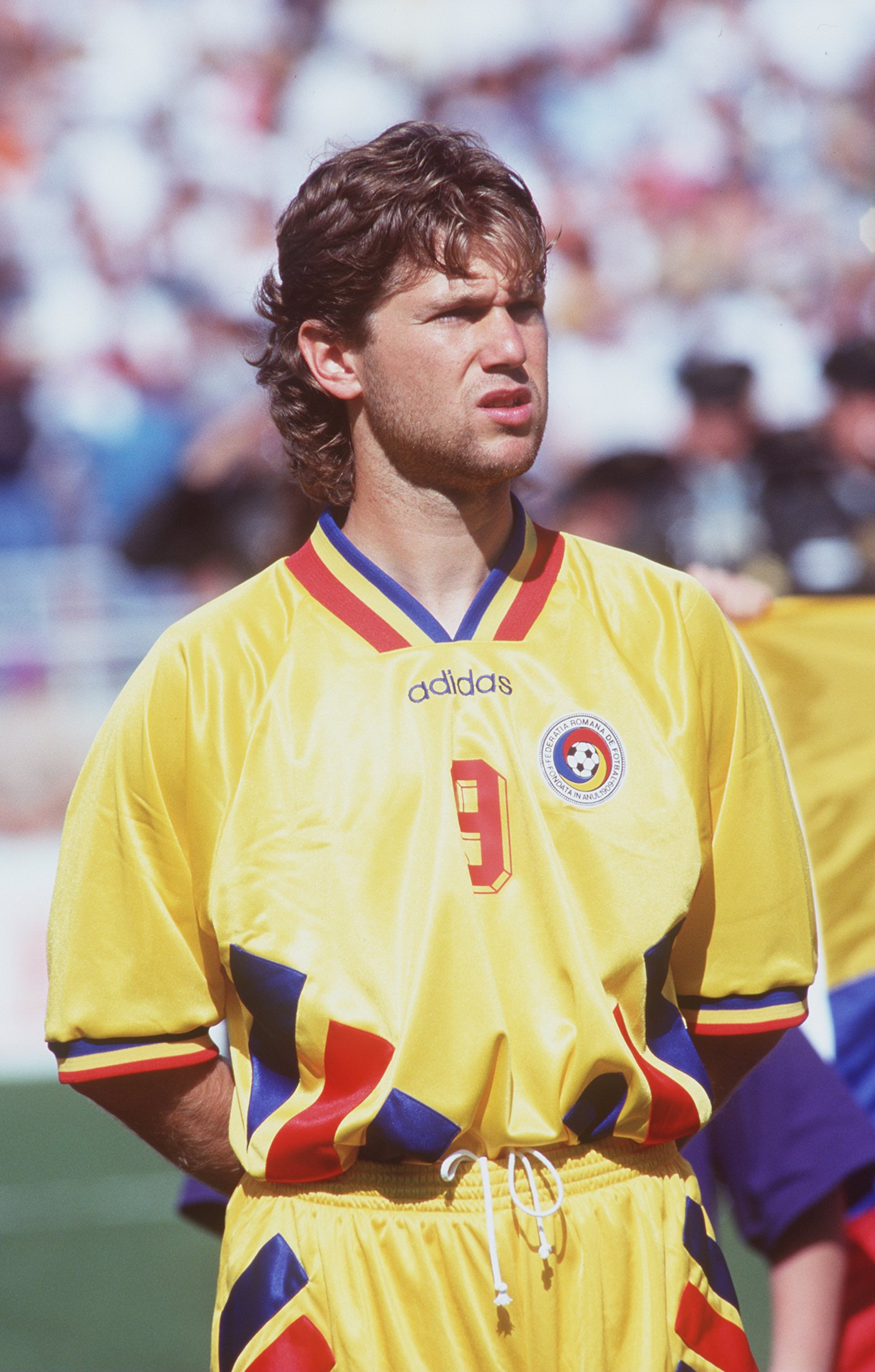 18 JUN 1994:  FLORIN RADUCIOIU OF ROMANIA LINES UP PRIOR TO THE ROMANIA V COLOMBIA 1994 WORLD CUP MATCH AT THE ROSE BOWL IN PASADENA, CALIFORNIA. Mandatory Credit: Shaun Botterill/ALLSPORT