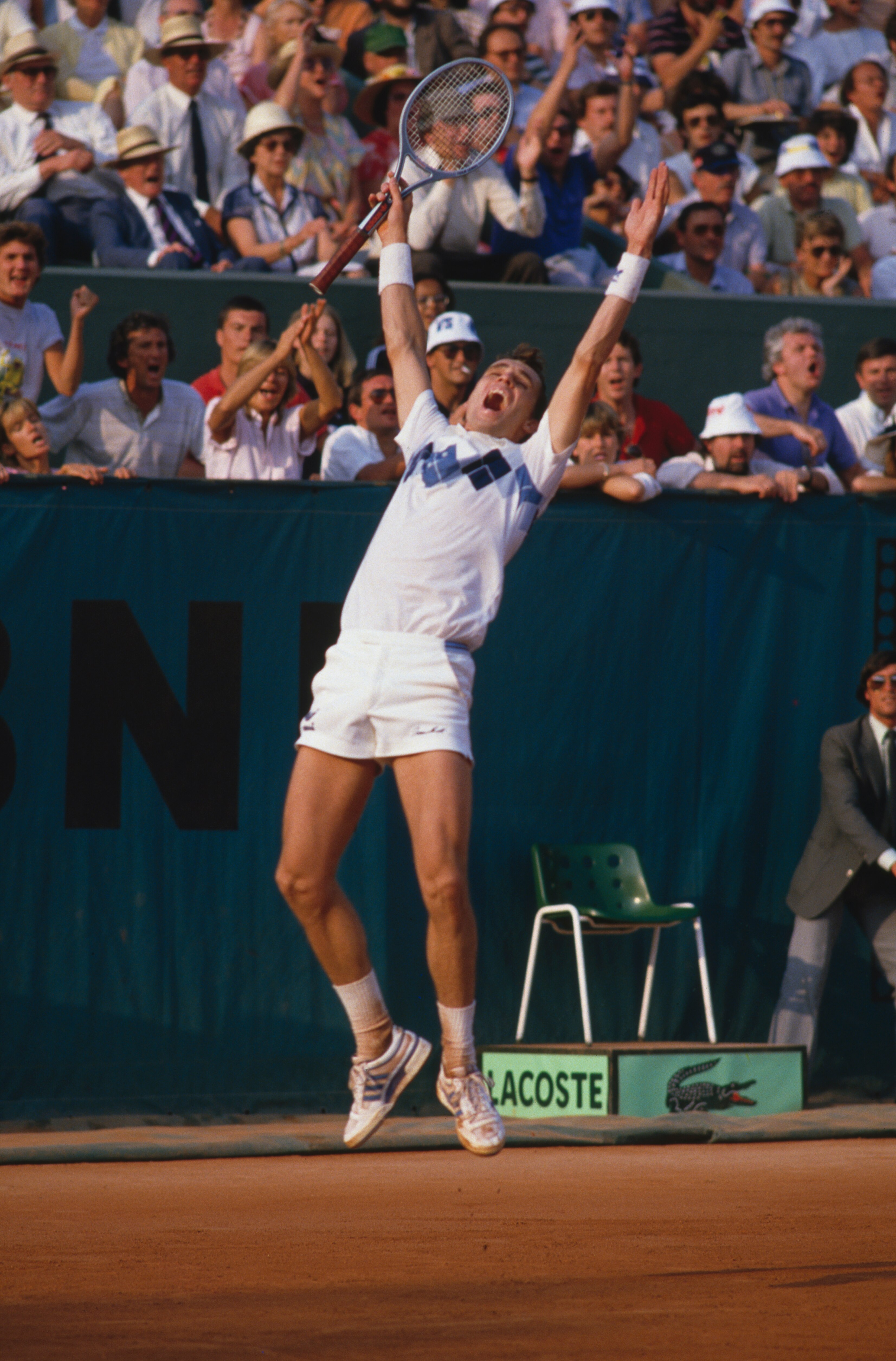 Czech tennis player Ivan Lendl wins the 1984 French Open at Roland Garros, Paris, June 1984. Lendl came from two sets down to beat John McEnroe. (Photo by Steve Powell/Getty Images)