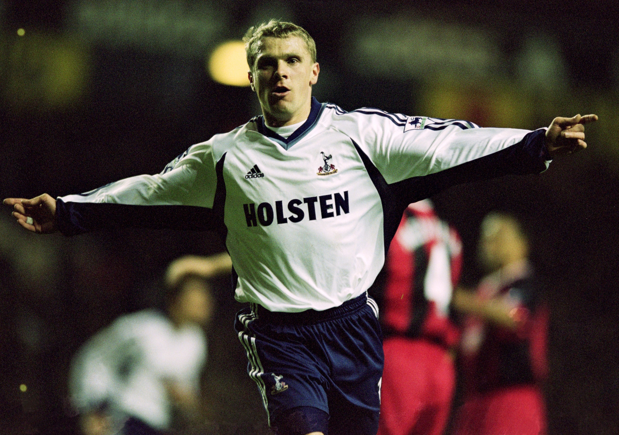 15 Dec 2001: Sergei Rebrov of Tottenham Hotspur celebrates his goal against Fulham during the FA Barclaycard Premiership match at White Hart Lane in London. Spurs won 4-0. \ Mandatory Credit: Jamie McDonald /Allsport 15 Dec 2001: Sergei Rebrov of Tottenham Hotspur celebrates his goal against Fulham during the FA Barclaycard Premiership match at White Hart Lane in London. Spurs won 4-0. \ Mandatory Credit: Jamie McDonald /Allsport