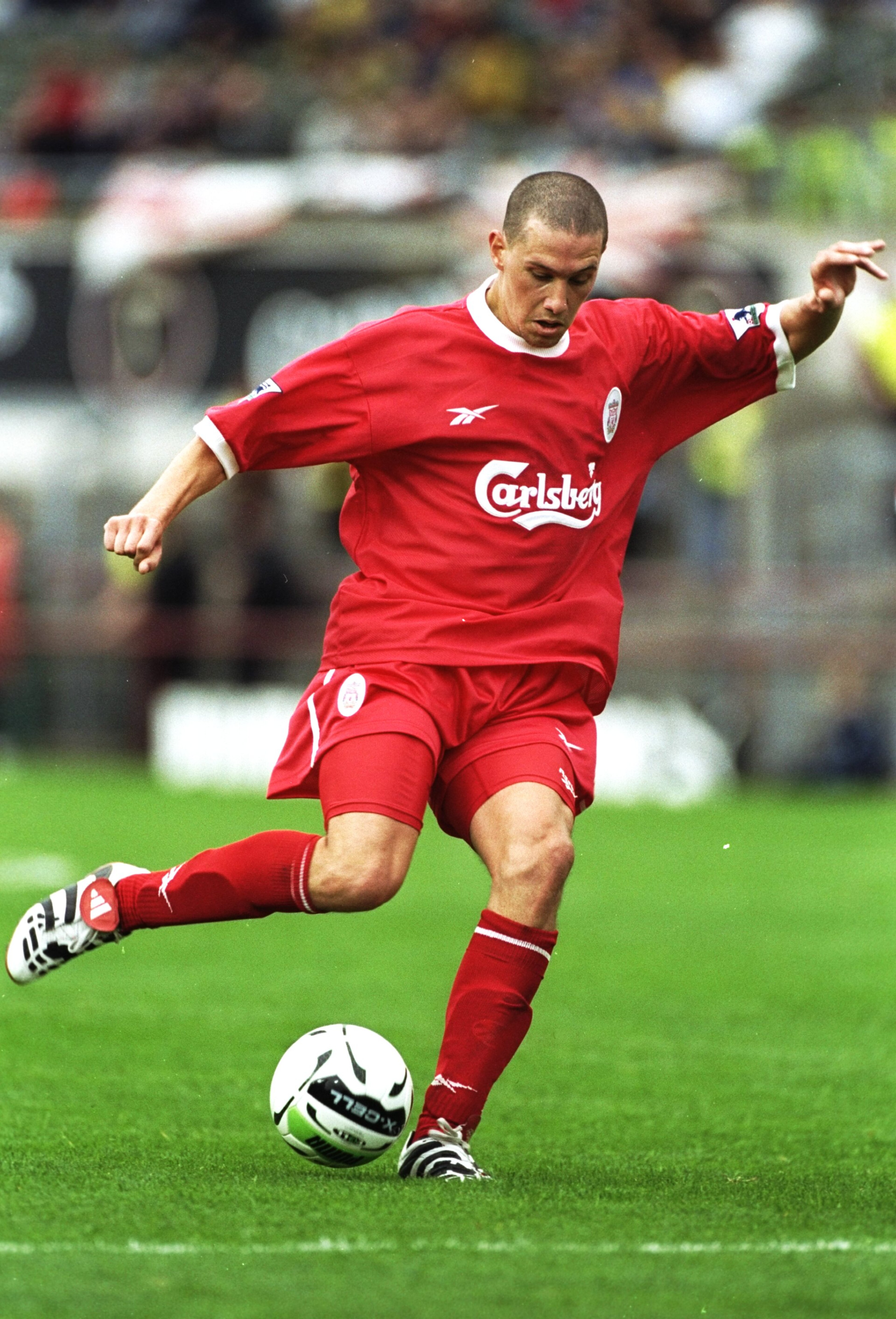 31 Jul 1998:  Sean Dundee of Liverpool in action during the pre-season tournament match against St Patricks Athletic in Dublin, Republic of Ireland. Liverpool won the match 3-2. \ Mandatory Credit: Ross  Kinnaird/Allsport