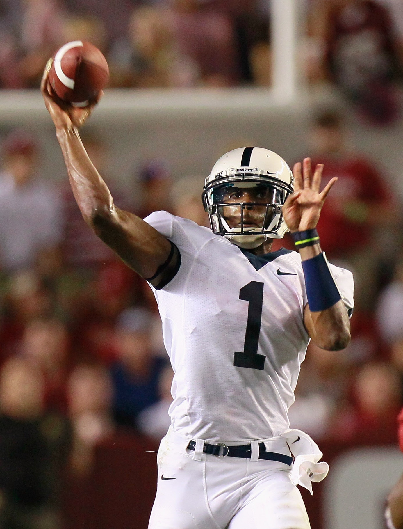 TUSCALOOSA, AL - SEPTEMBER 11:  Quarterback Robert Bolden #1 of the Penn State Nittany Lions against the Alabama Crimson Tide at Bryant-Denny Stadium on September 11, 2010 in Tuscaloosa, Alabama.  (Photo by Kevin C. Cox/Getty Images)