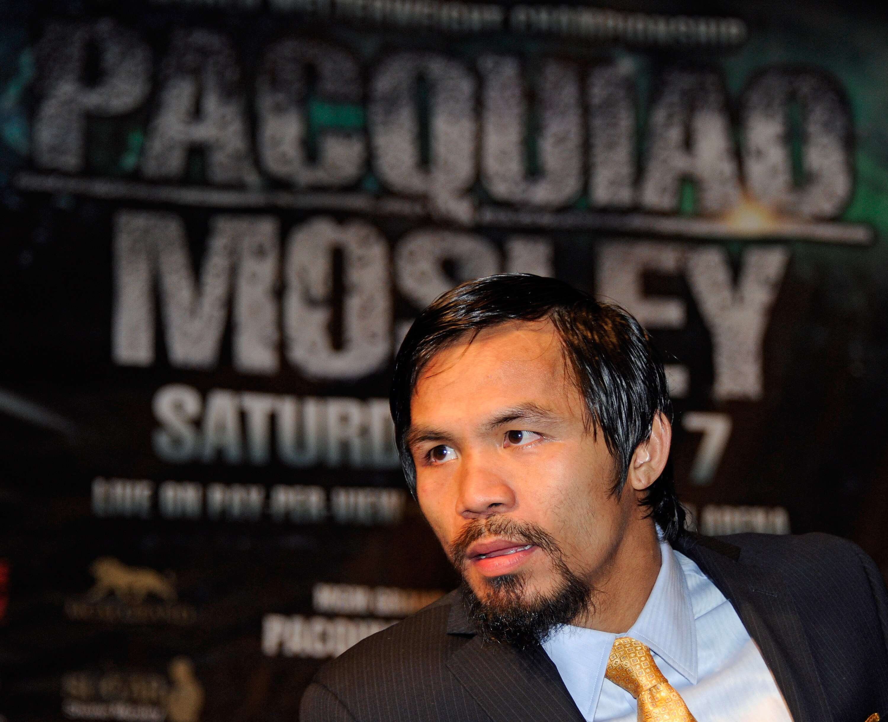 LAS VEGAS, NV - MAY 07:  Boxer Manny Pacquiao listens to a question at a post-fight news conference after he defeated Shane Mosley by unanimous decision to retain his WBO welterweight title at the MGM Grand Garden Arena May 7, 2011 in Las Vegas, Nevada.  