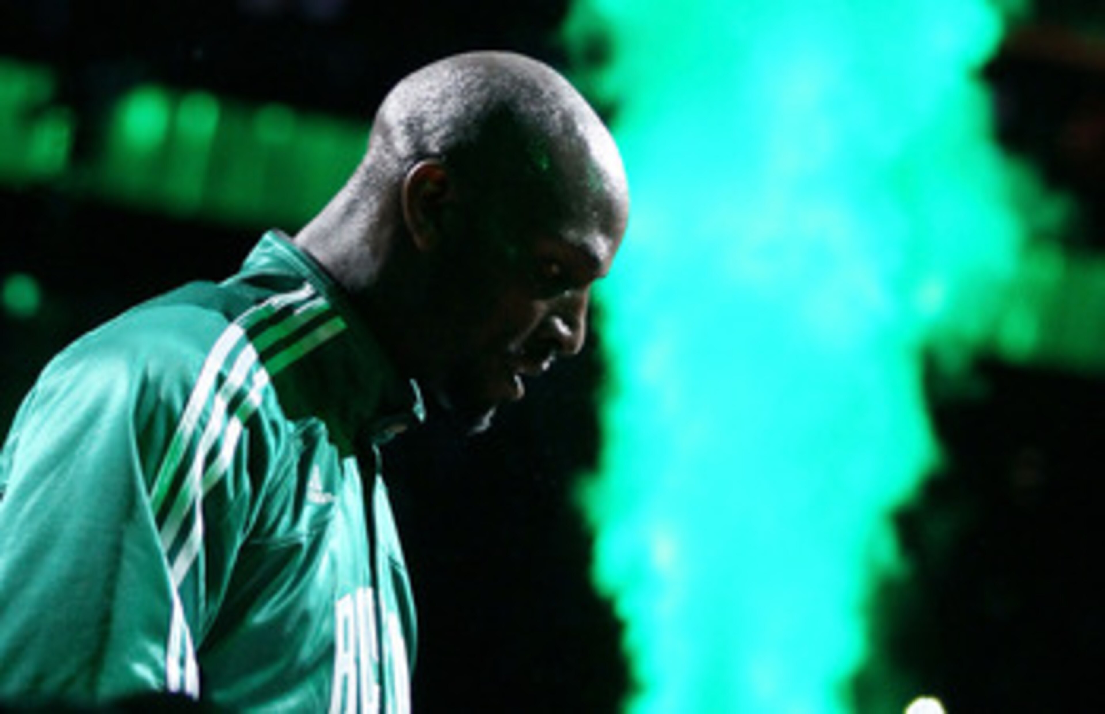 BOSTON, MA - MAY 07: Kevin Garnett #5 of the Boston Celtics heads out during player introductions in Game Three of the Eastern Conference Semifinals in the 2011 NBA Playoffs on May 7, 2011 at the TD Garden in Boston, Massachusetts.  NOTE TO USER: User exp