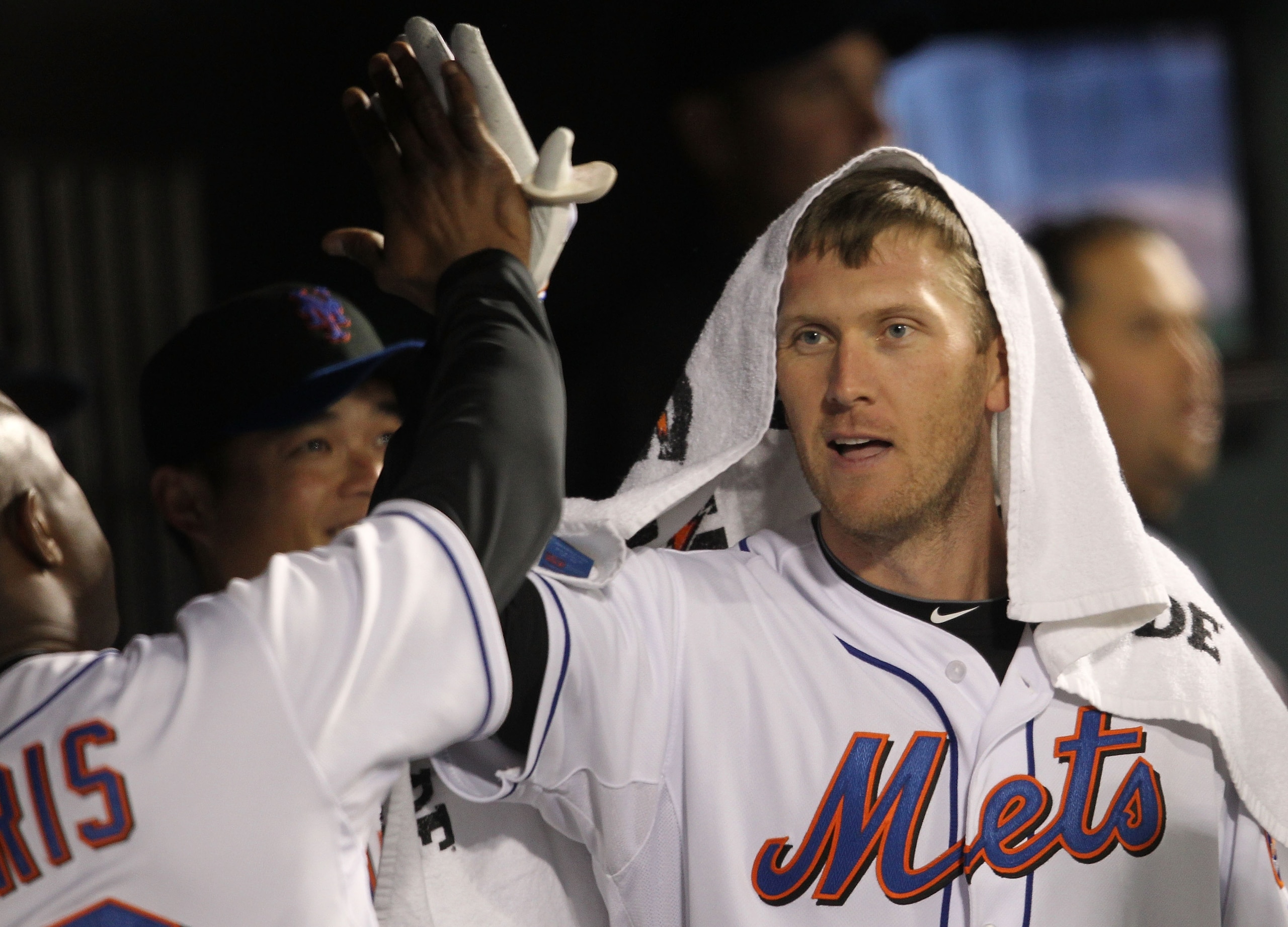 NEW YORK, NY - APRIL 21:  Jason Bay #44 of the New York Mets celebrates hitting an inside the park home run in the eighth inning against the Houston Astros at Citi Field on April 21, 2011 in the Flushing neighborhood of the Queens borough of New York City