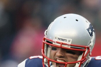 FOXBORO, MA - JANUARY 02:  Brian Hoyer #8 of the New England Patriots celebrates his first career touchdown pass in the third quarter against the Miami Dolphins on January 2, 2011 at Gillette Stadium in Foxboro, Massachusetts.  (Photo by Elsa/Getty Images