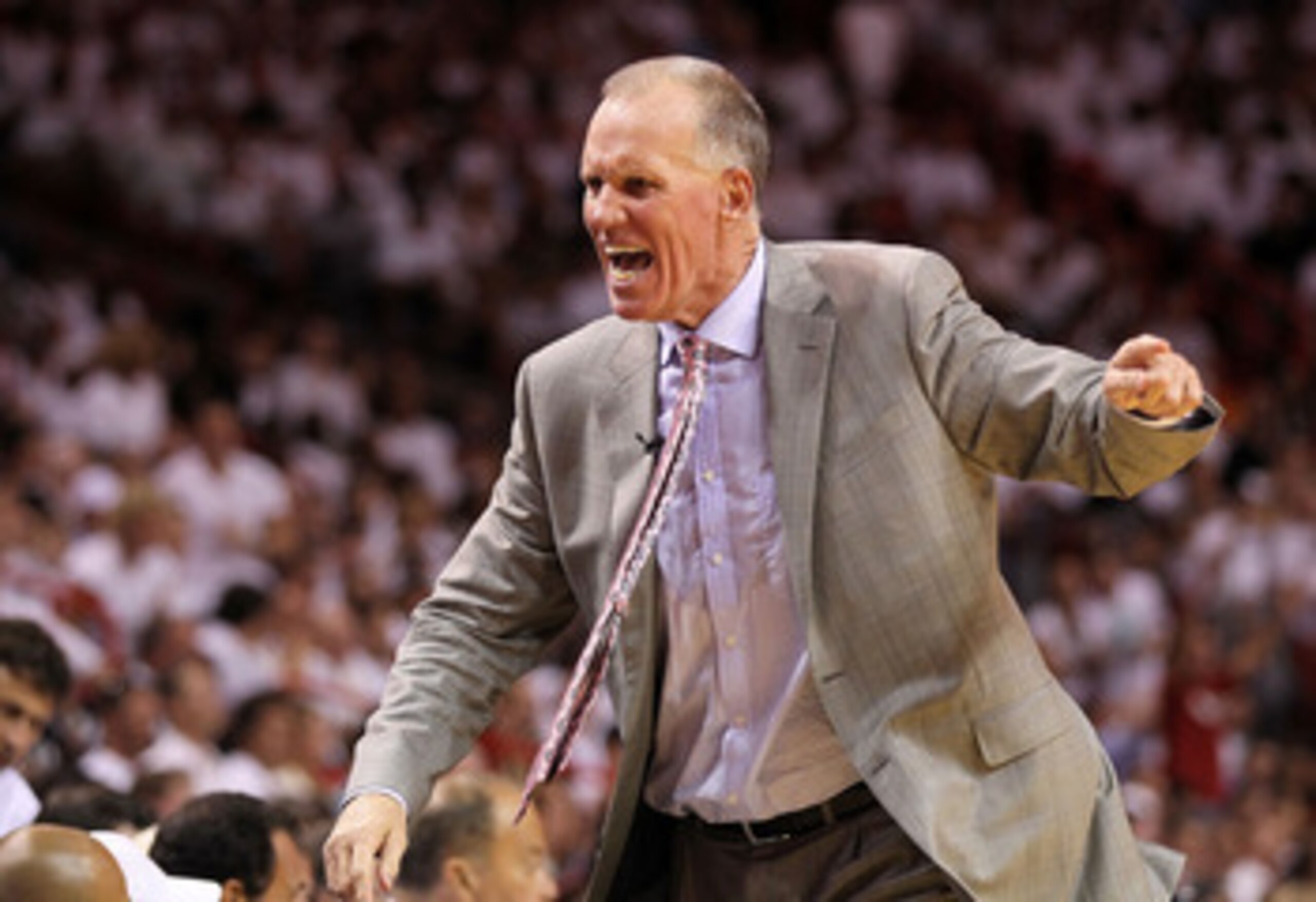 MIAMI, FL - APRIL 27: Philadelphia 76ers head coach Doug Collins yells during game five of the Eastern Conference Quarterfinals in the 2011 NBA Playoffs against the Miami Heat at American Airlines Arena on April 27, 2011 in Miami, Florida. NOTE TO USER: MIAMI, FL - APRIL 27: Philadelphia 76ers head coach Doug Collins yells during game five of the Eastern Conference Quarterfinals in the 2011 NBA Playoffs against the Miami Heat at American Airlines Arena on April 27, 2011 in Miami, Florida. NOTE TO USER: